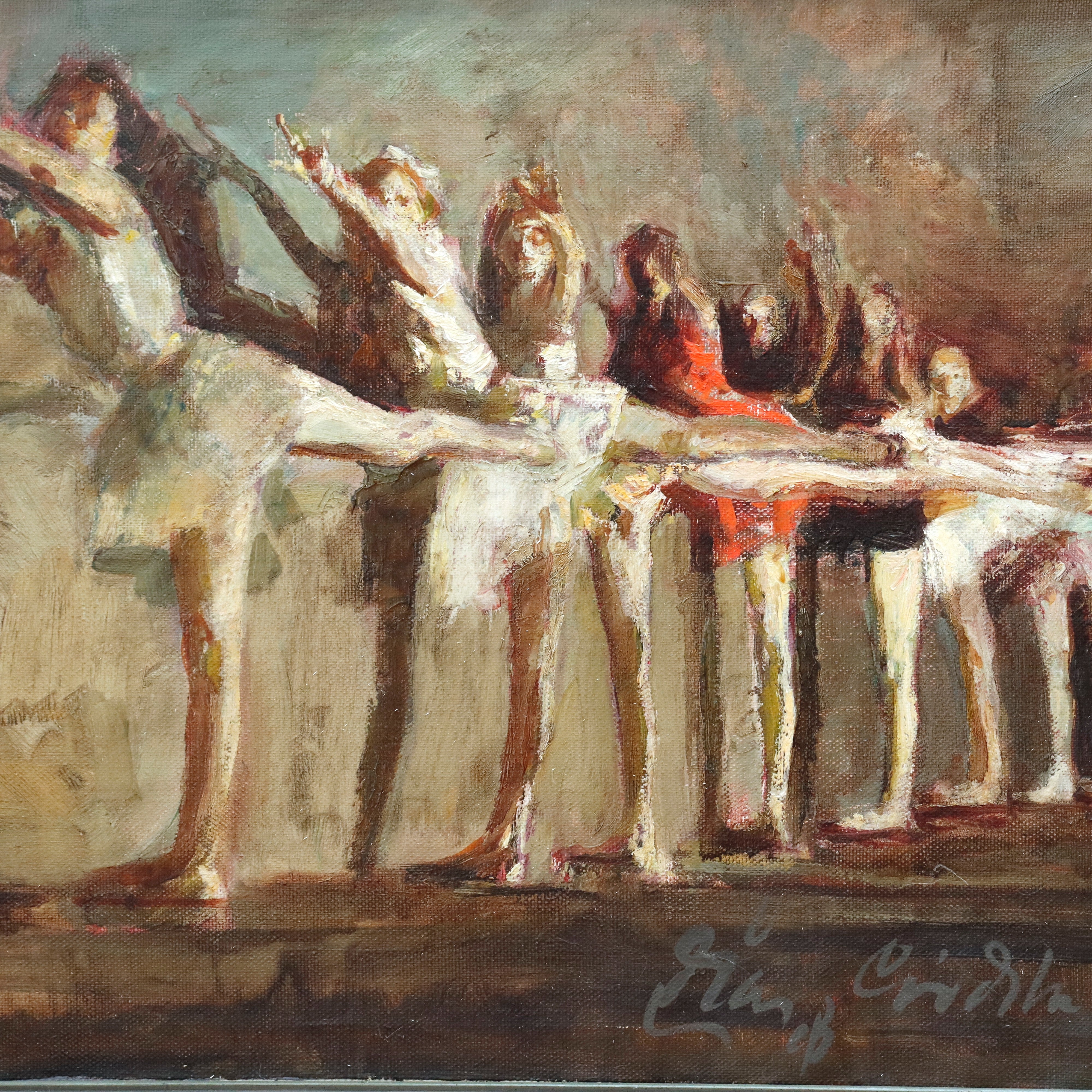 AW912: Ballet Practice Impressionist Oil on Canvas Painting Mid 19th Century