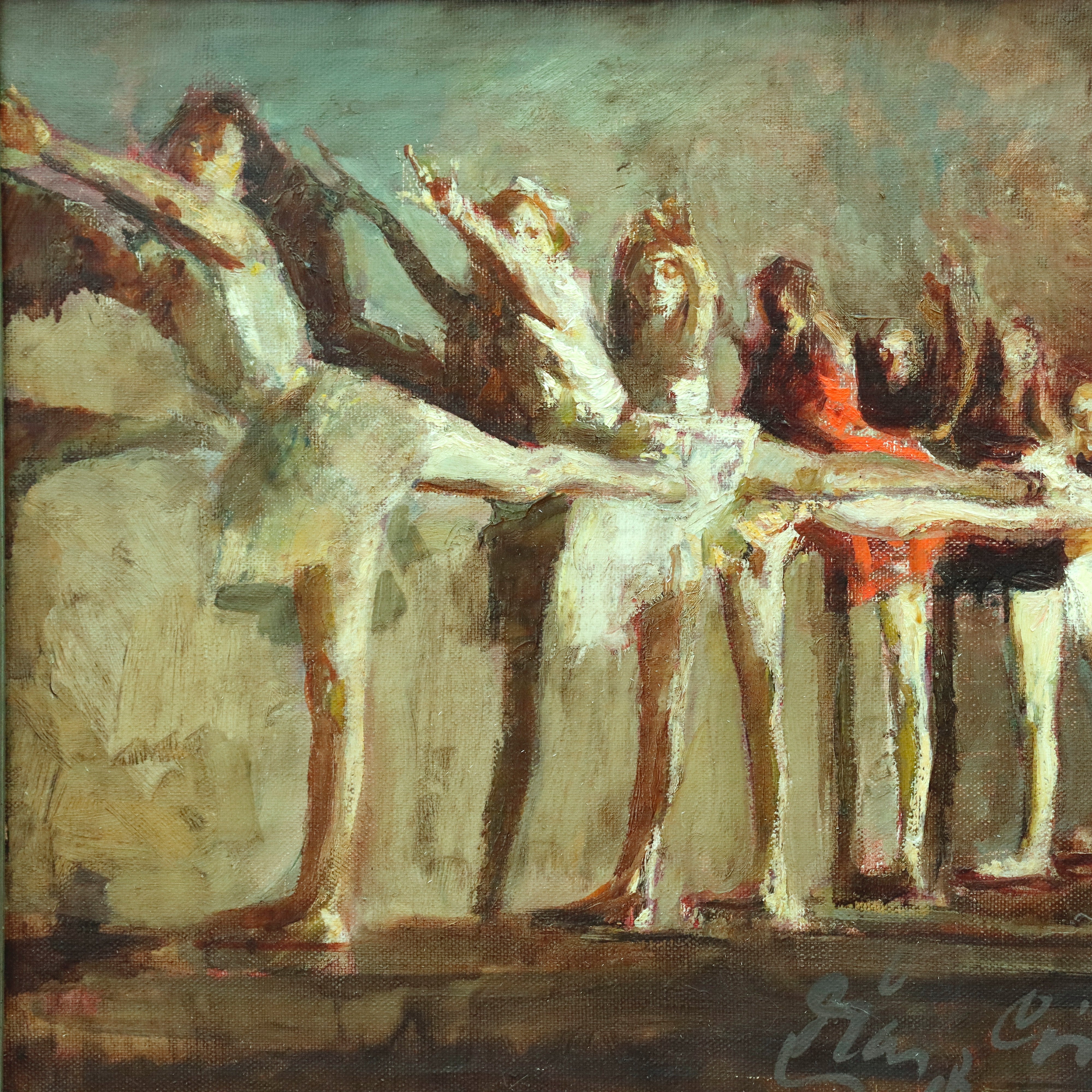 AW912: Ballet Practice Impressionist Oil on Canvas Painting Mid 19th Century
