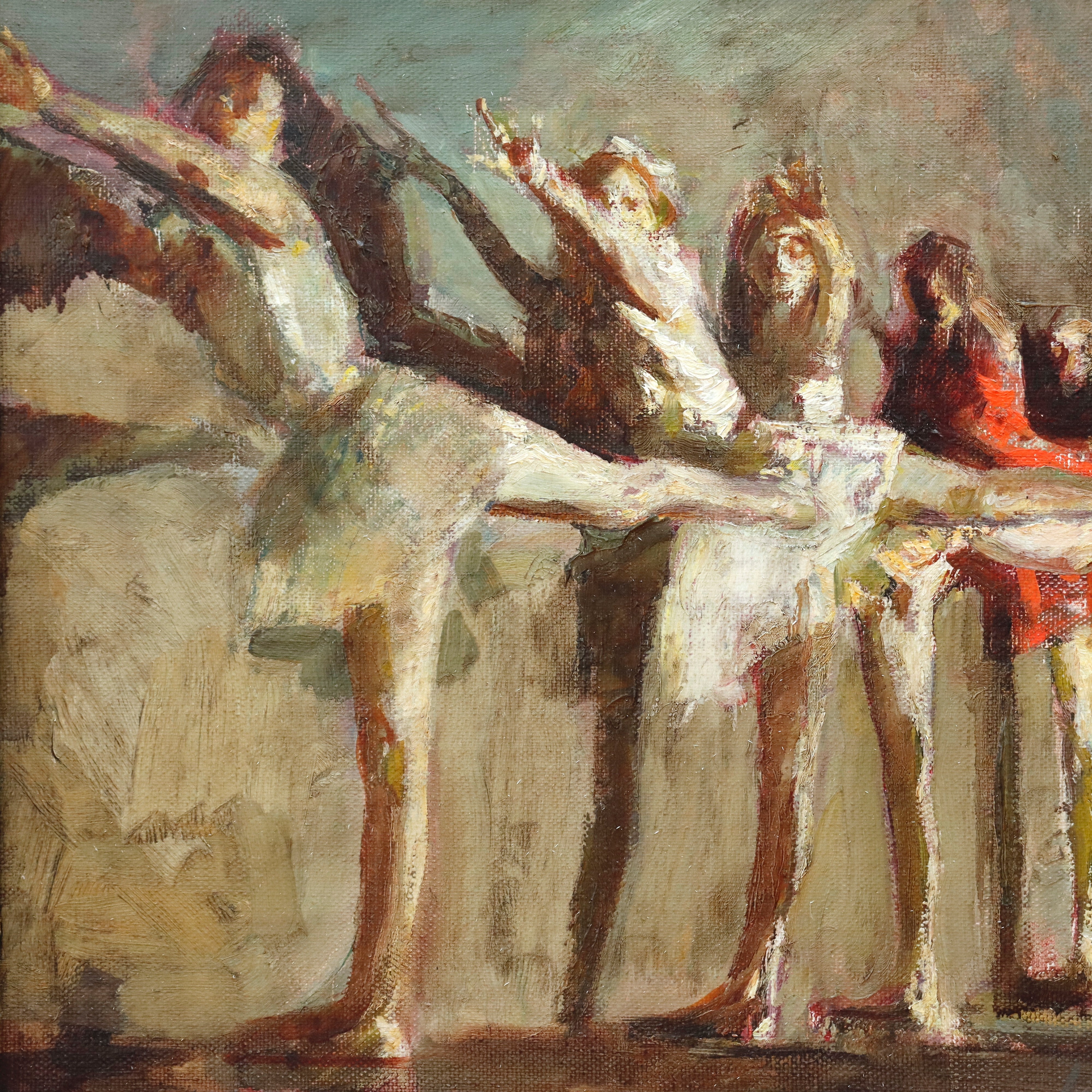AW912: Ballet Practice Impressionist Oil on Canvas Painting Mid 19th Century