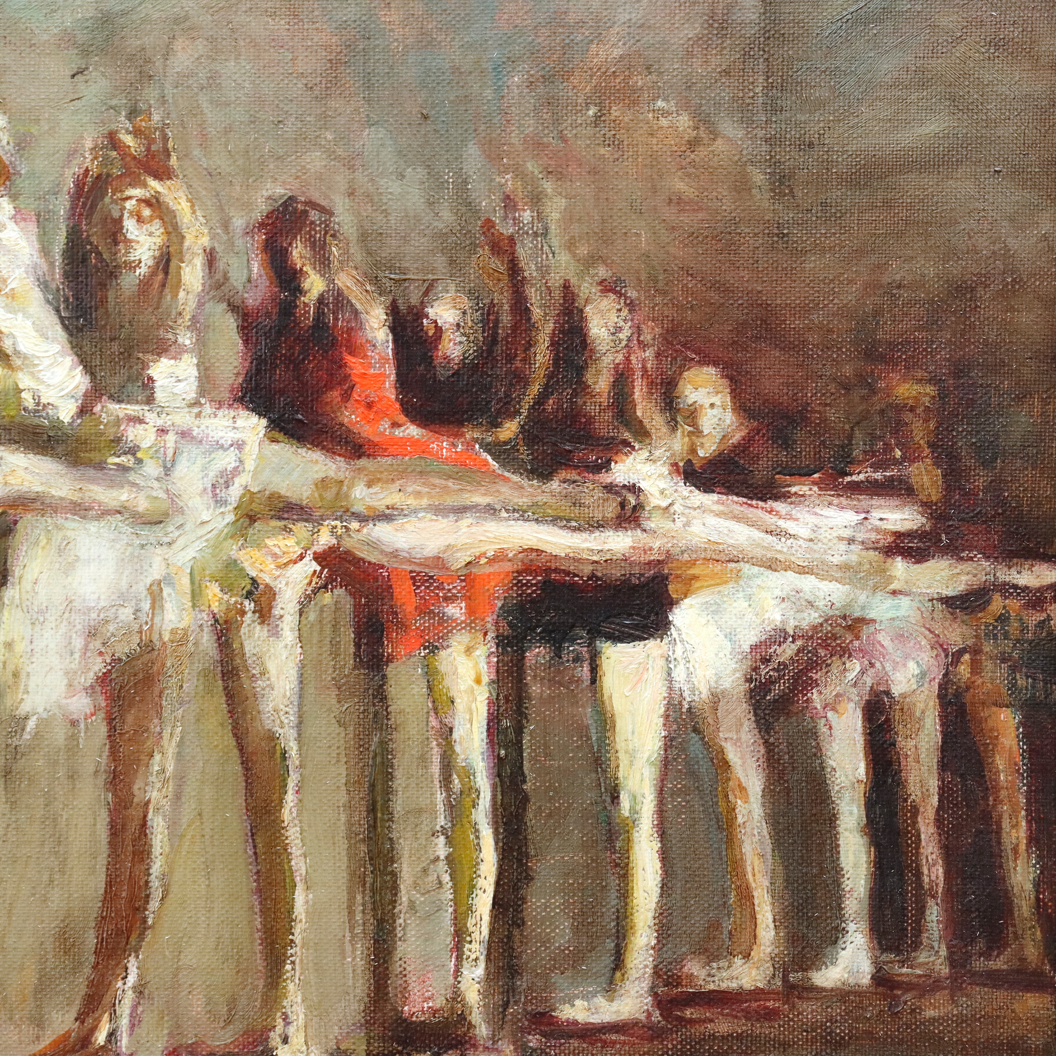 AW912: Ballet Practice Impressionist Oil on Canvas Painting Mid 19th Century