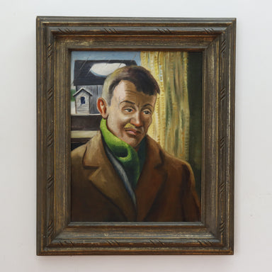 Manner of Thomas Hart Benton WPA Portrait Man With Green Scarf Oil Painting | Work of Man