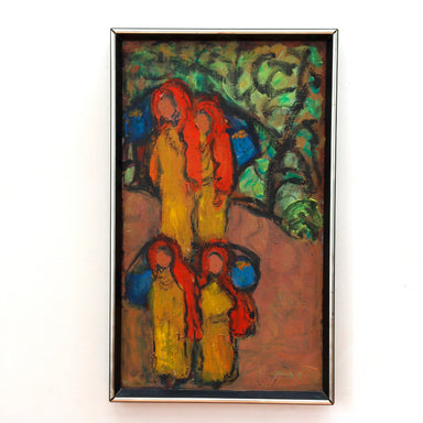 Mid Century Expressionist Oil on Cavas Painting Figures in the Woods | Work of Man