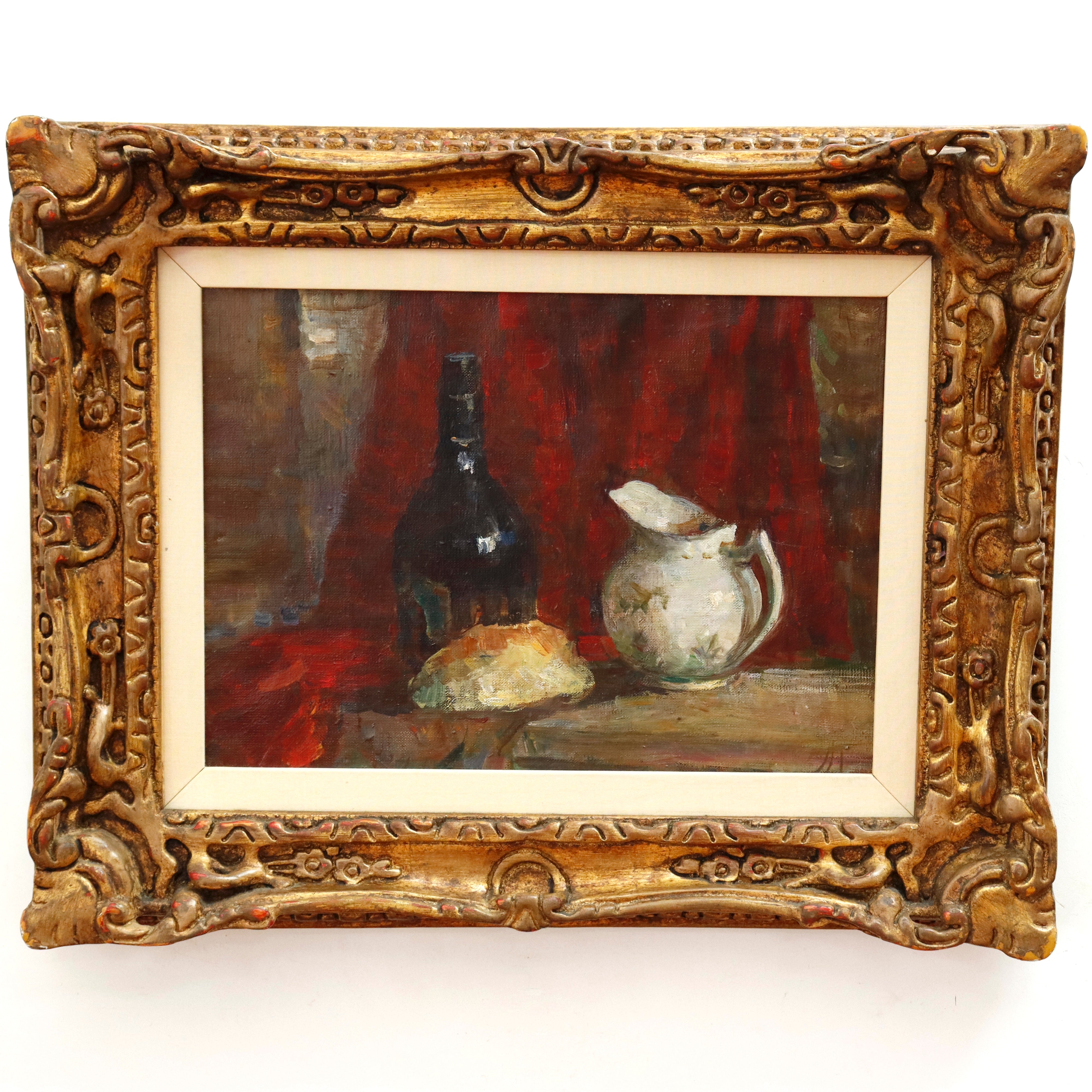AW308: Tatyana Petrova Still Life w/ Bottle & Jug Oil on Canvas Painting