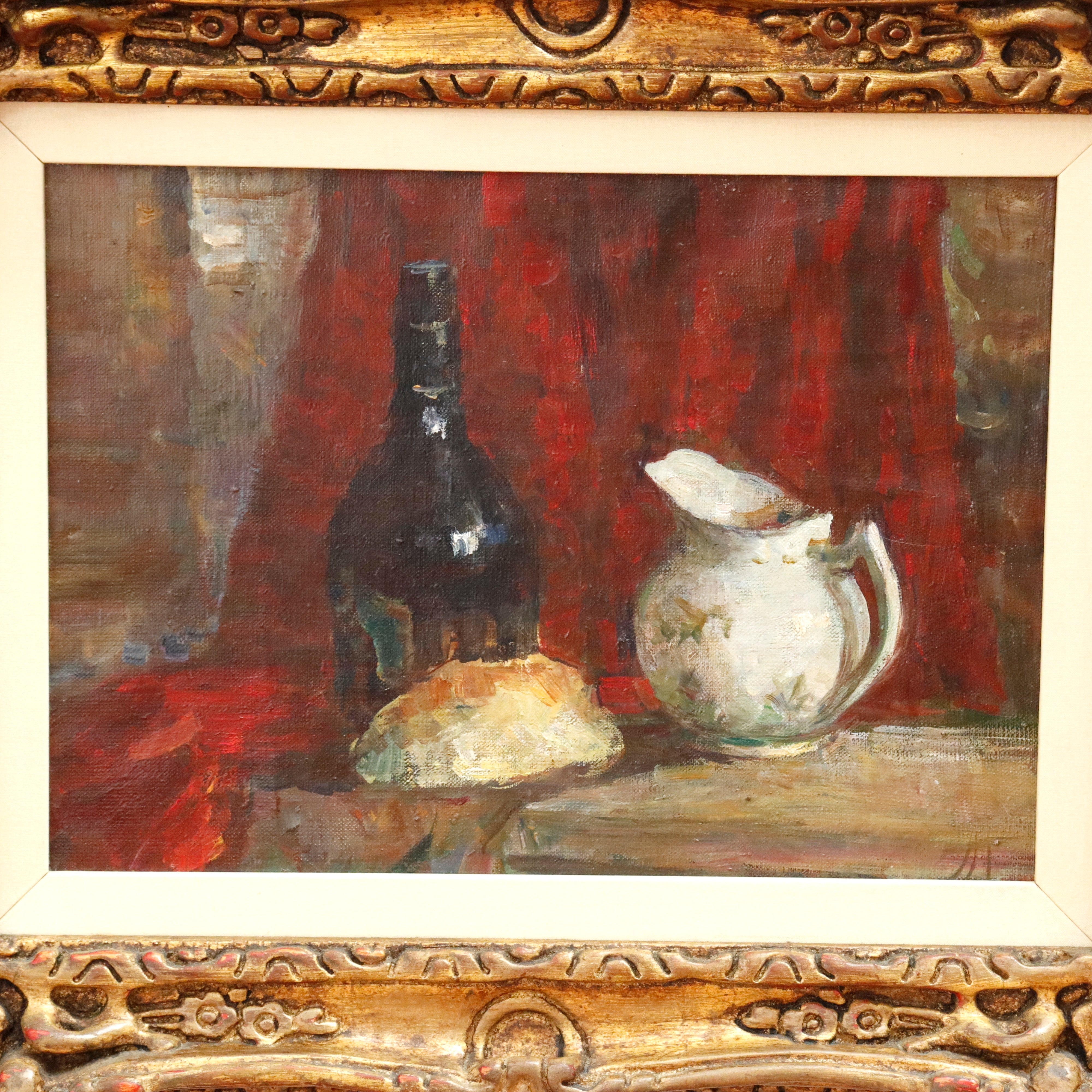 AW308: Tatyana Petrova Still Life w/ Bottle & Jug Oil on Canvas Painting