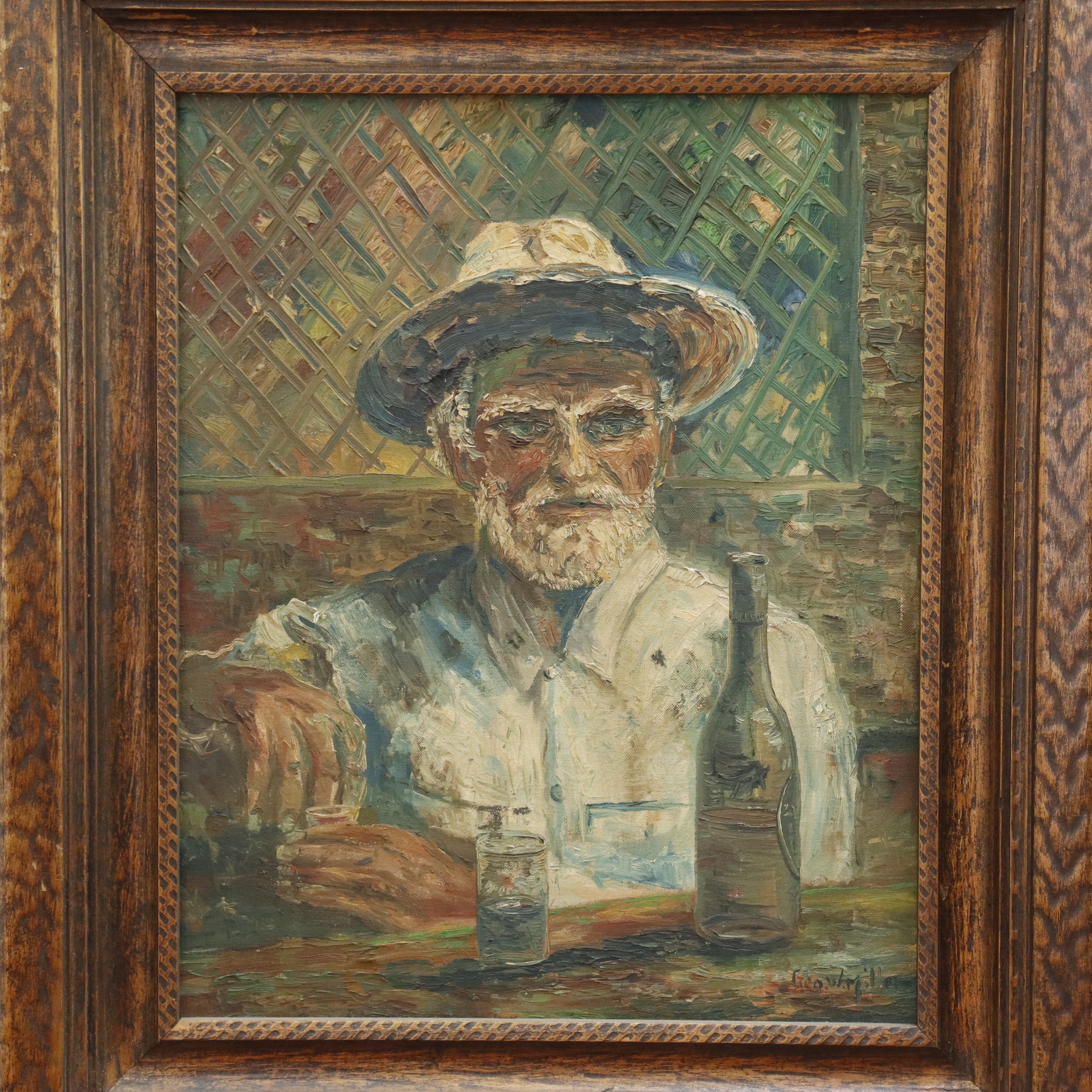 AW215: George W. Miller Self Portrait Oil on Board Painting