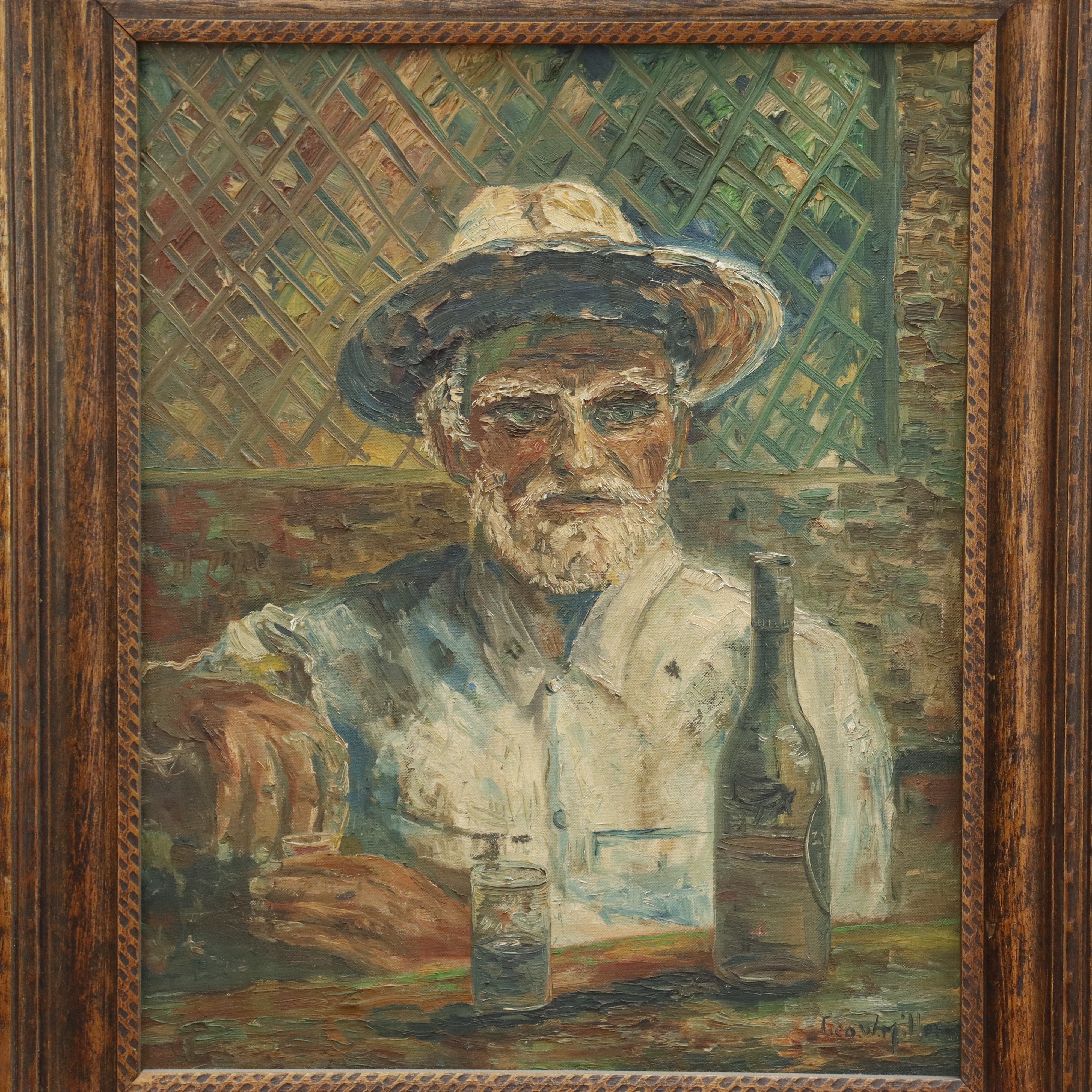 AW215: George W. Miller Self Portrait Oil on Board Painting