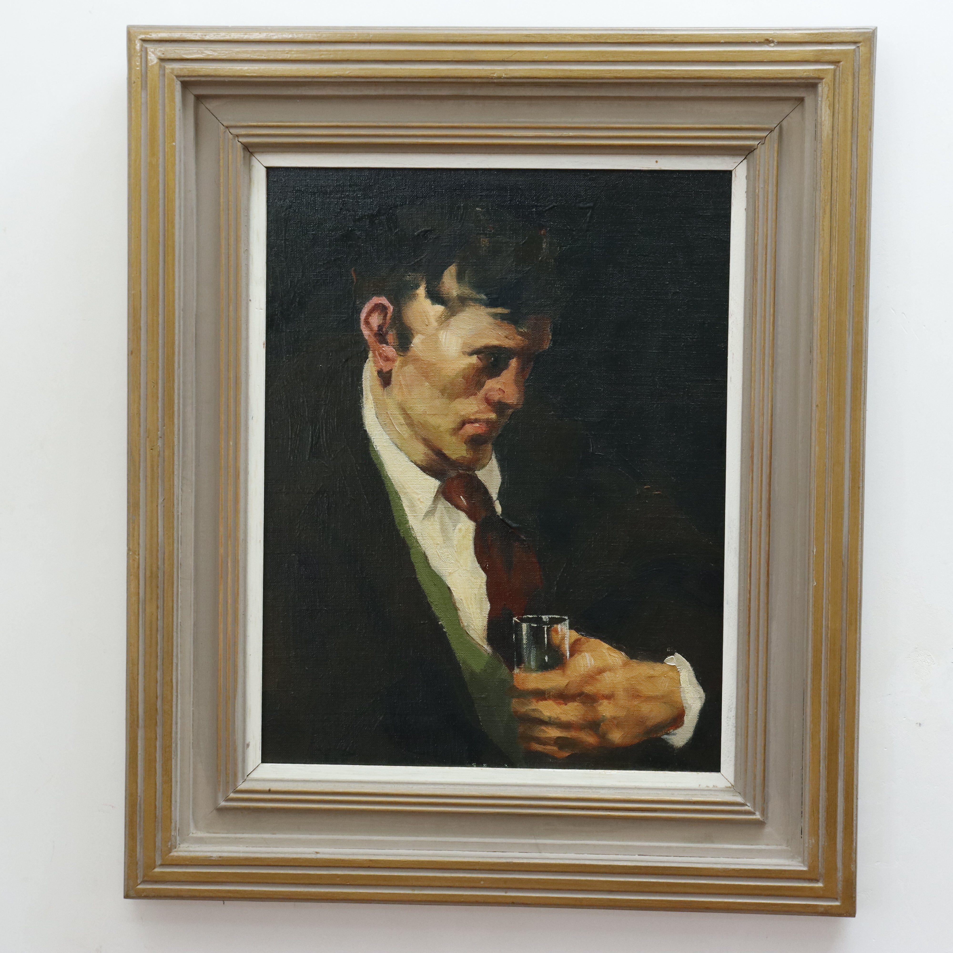 John R Grabich Boy With Drinking Glass Oil Painting | Work of Man