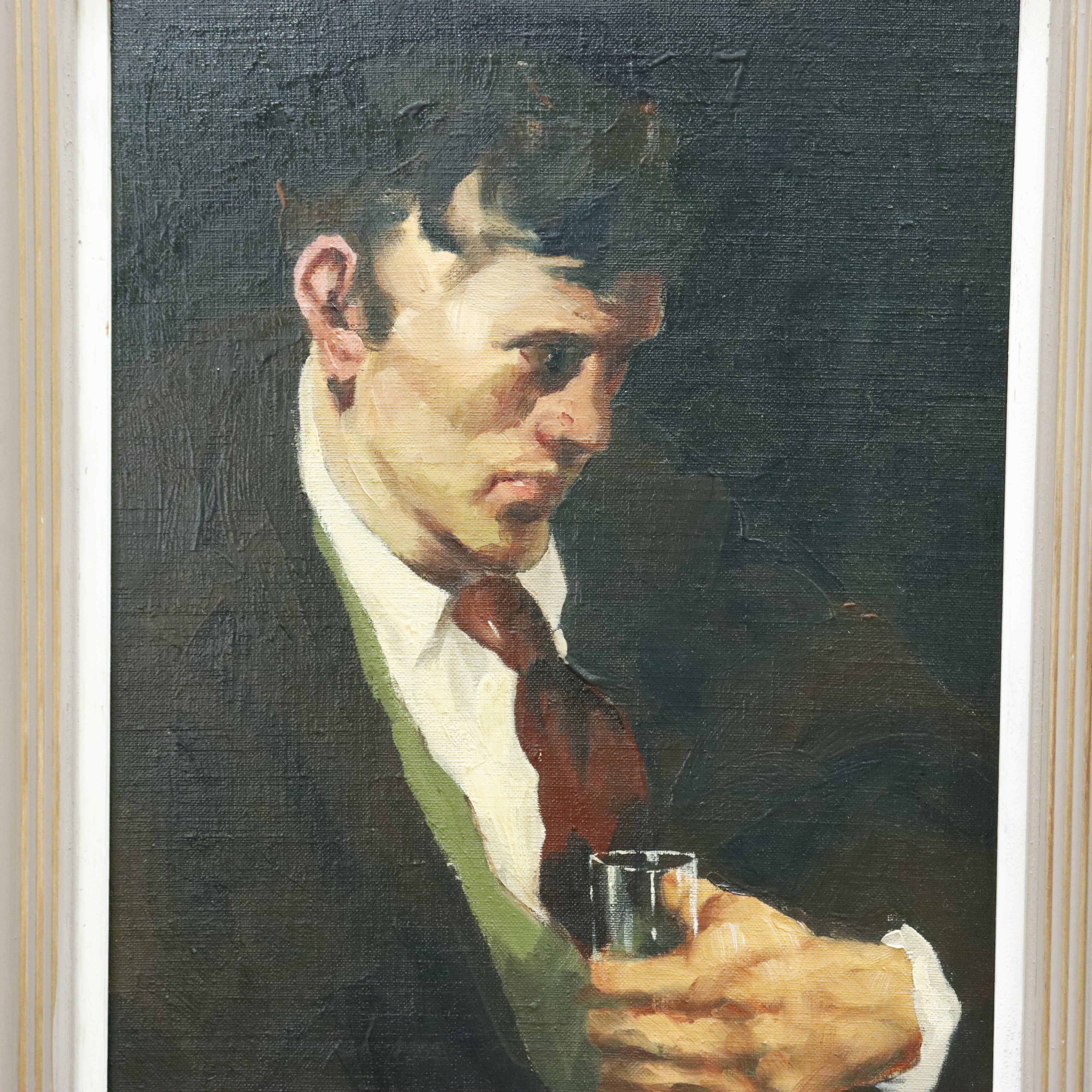 AW915: John R Grabich "Boy With Drinking Glass" Oil Painting