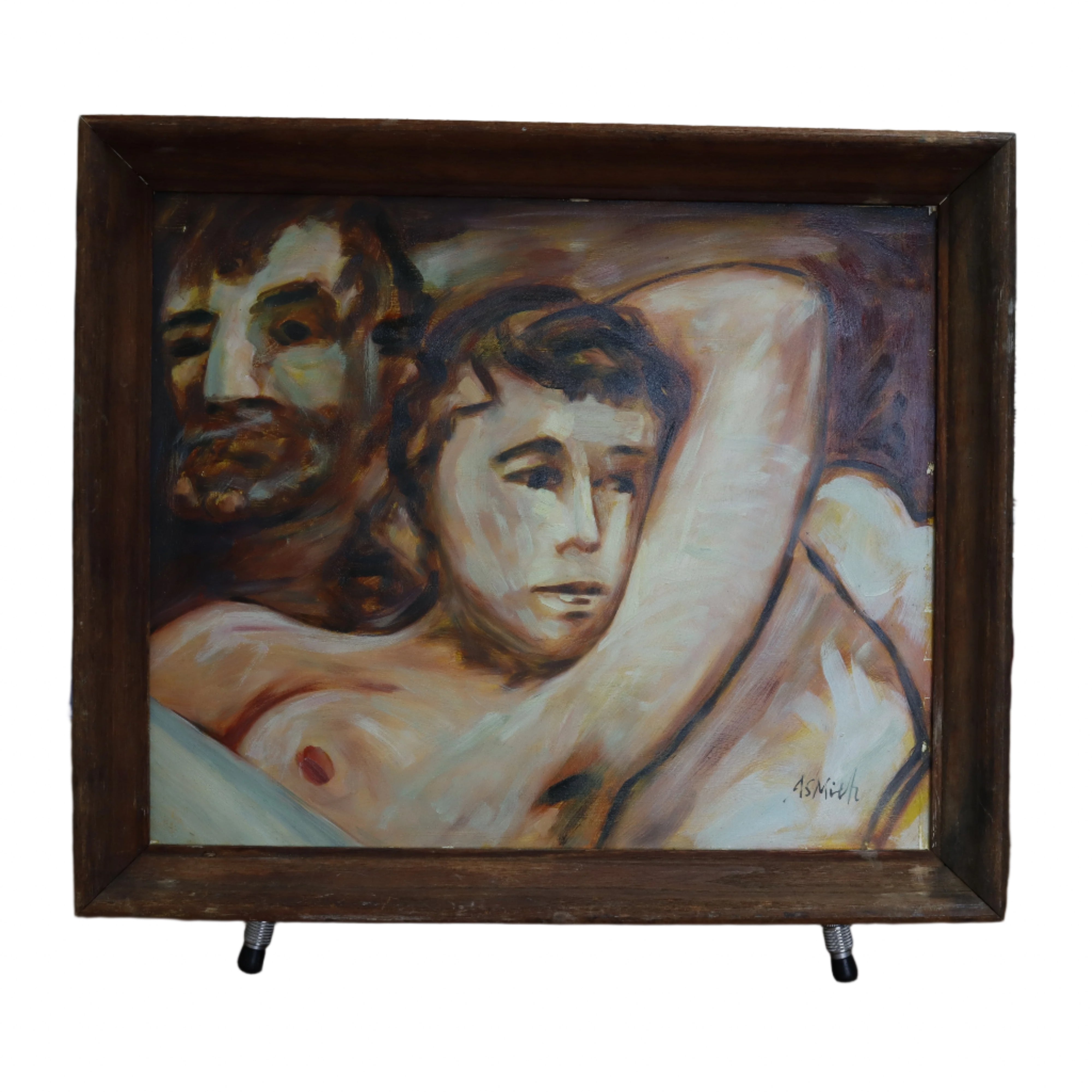 Arthur Smith "Lovers" Oil on Board Painting Circa 1960's | Work of Man