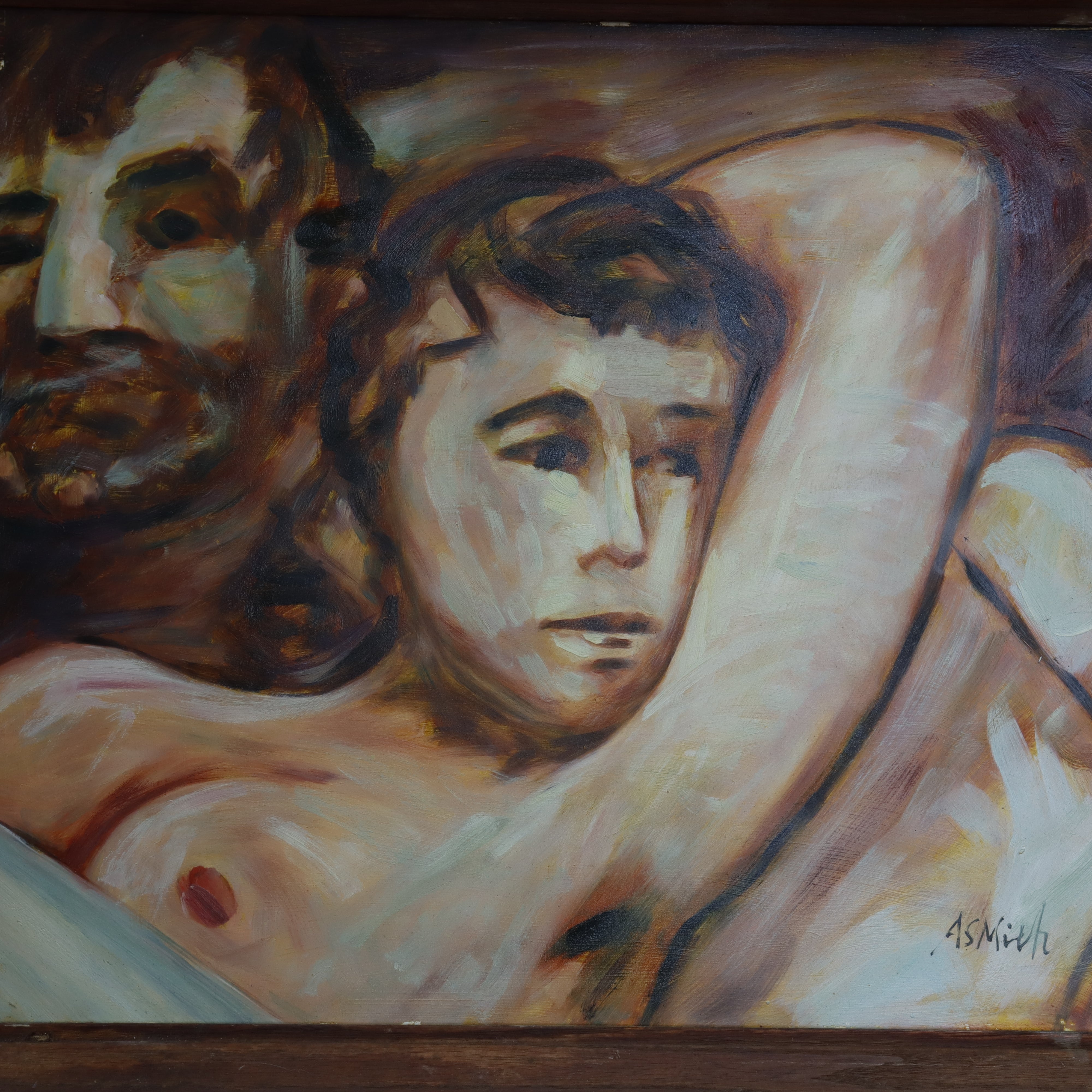 AW916: Arthur Smith "Lovers" Oil on Board Painting Circa 1960's