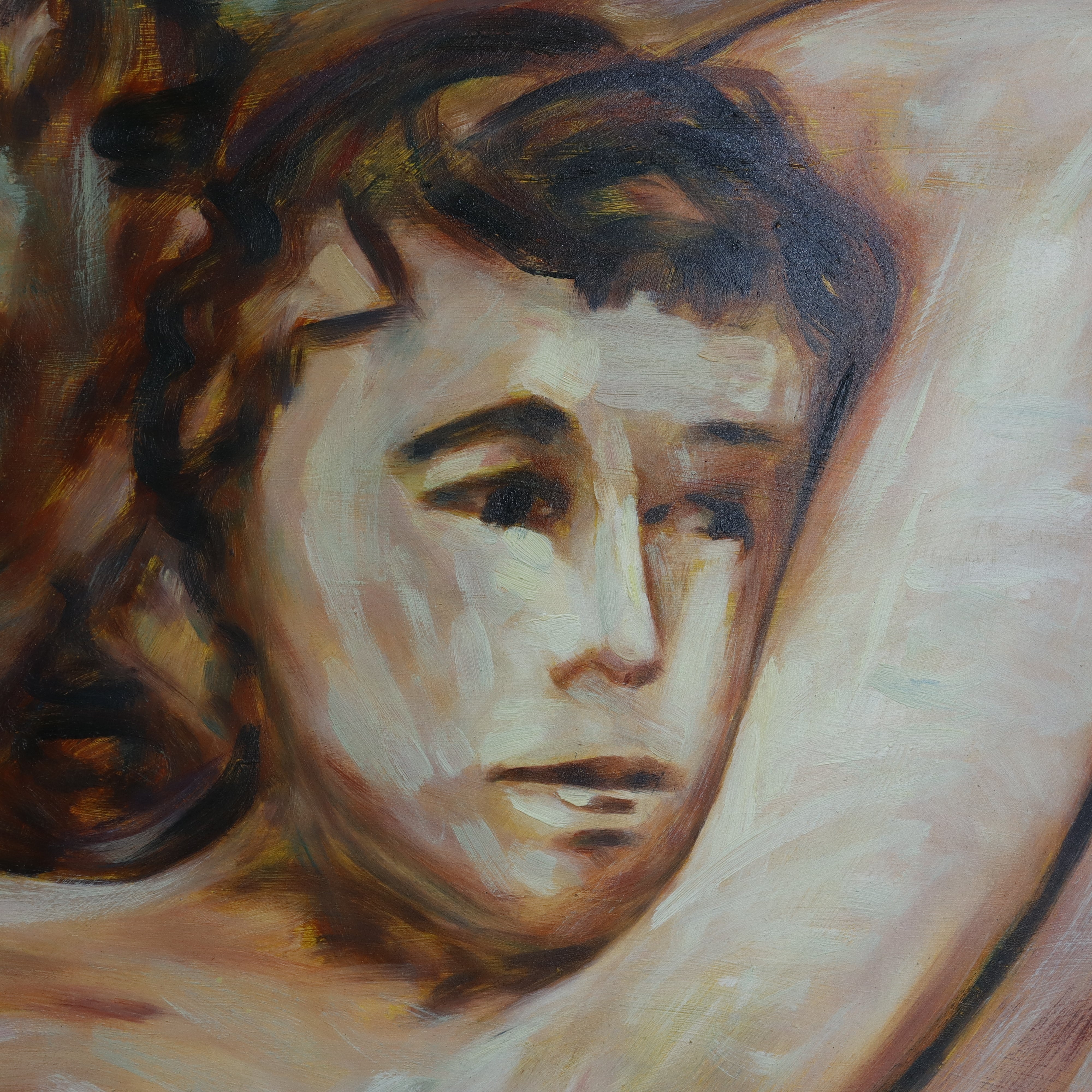 AW916: Arthur Smith "Lovers" Oil on Board Painting Circa 1960's