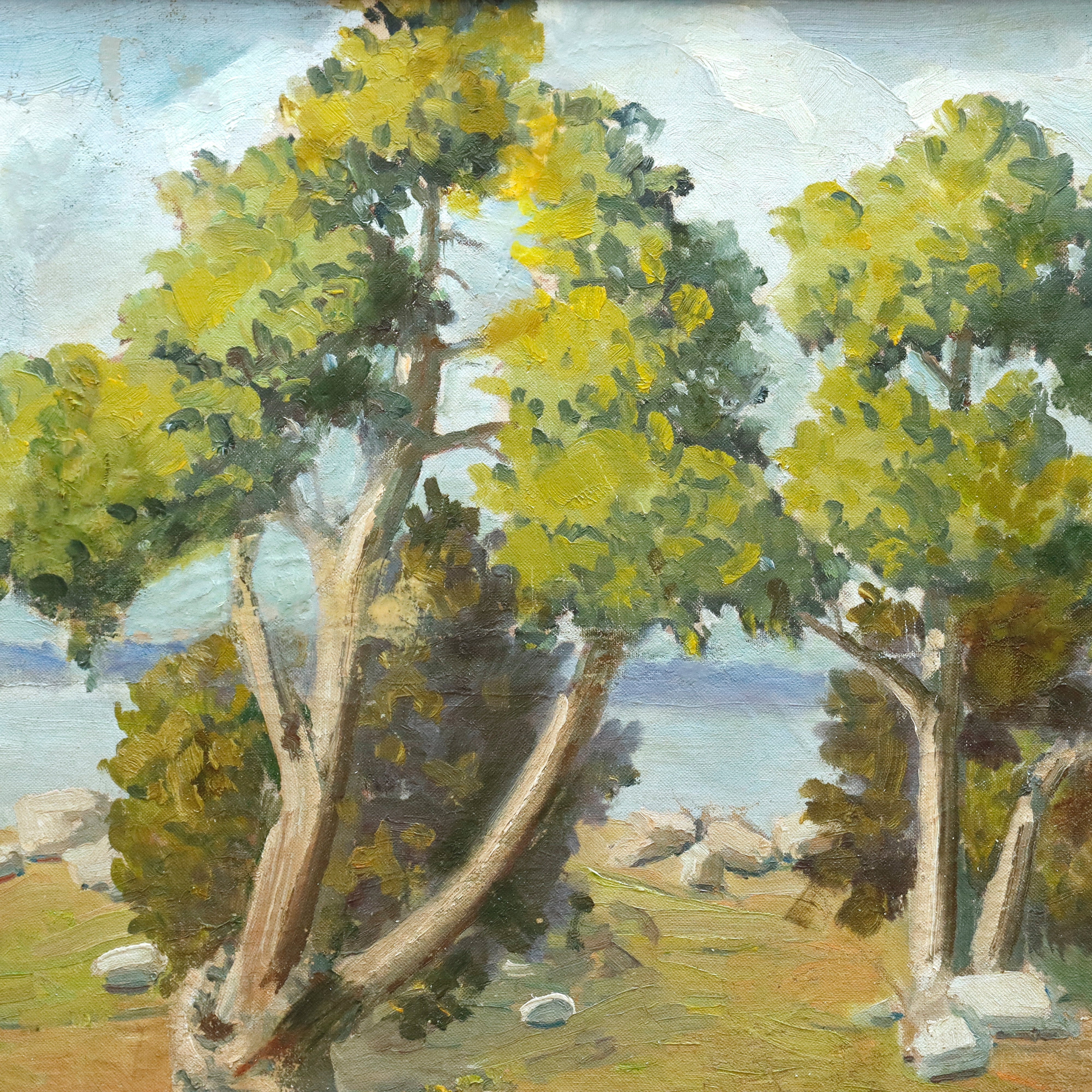 AW917: Ralph Holmes California Impressionist Plein Air Landscape Oil on Board Painting Early 20th Century