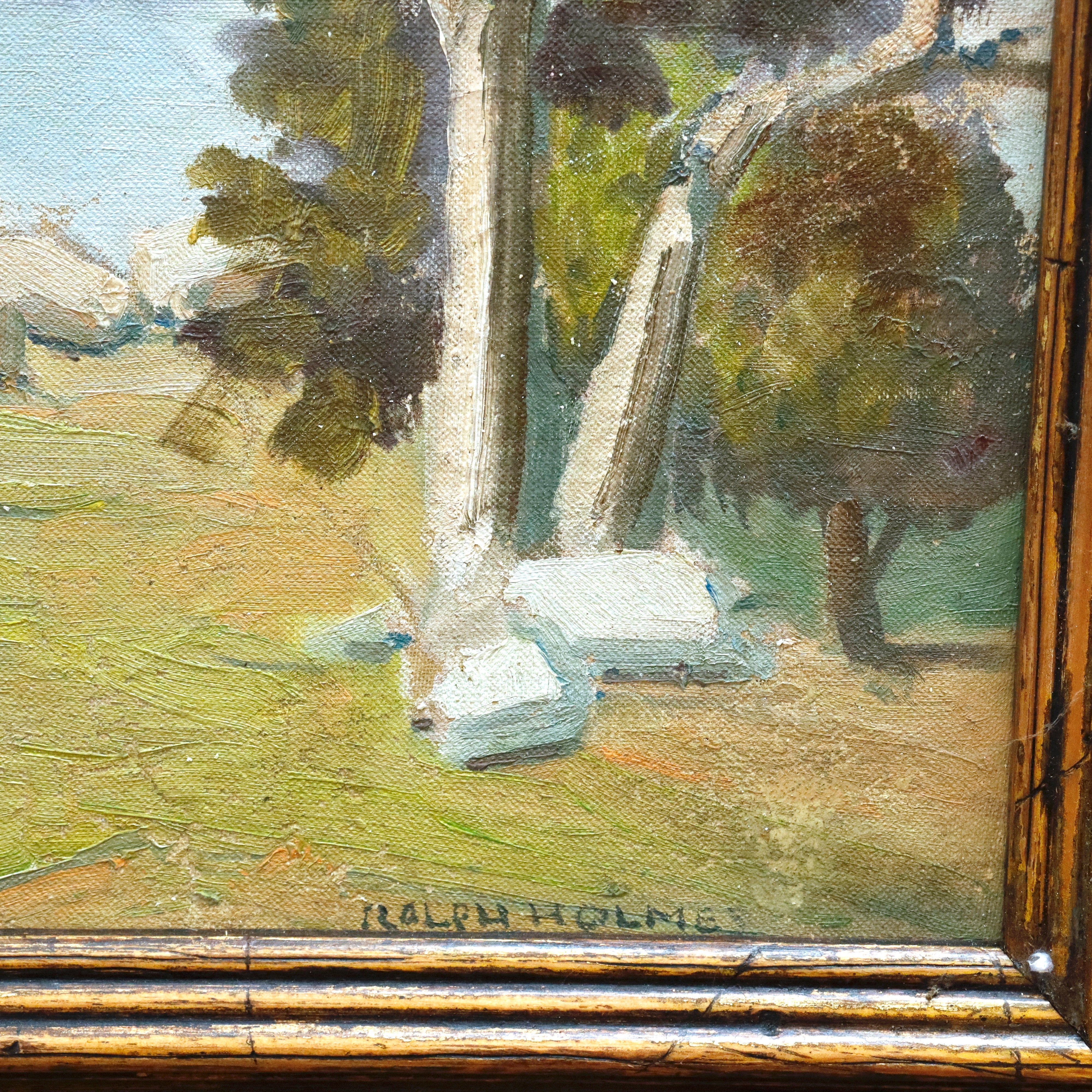 AW917: Ralph Holmes California Impressionist Plein Air Landscape Oil on Board Painting Early 20th Century