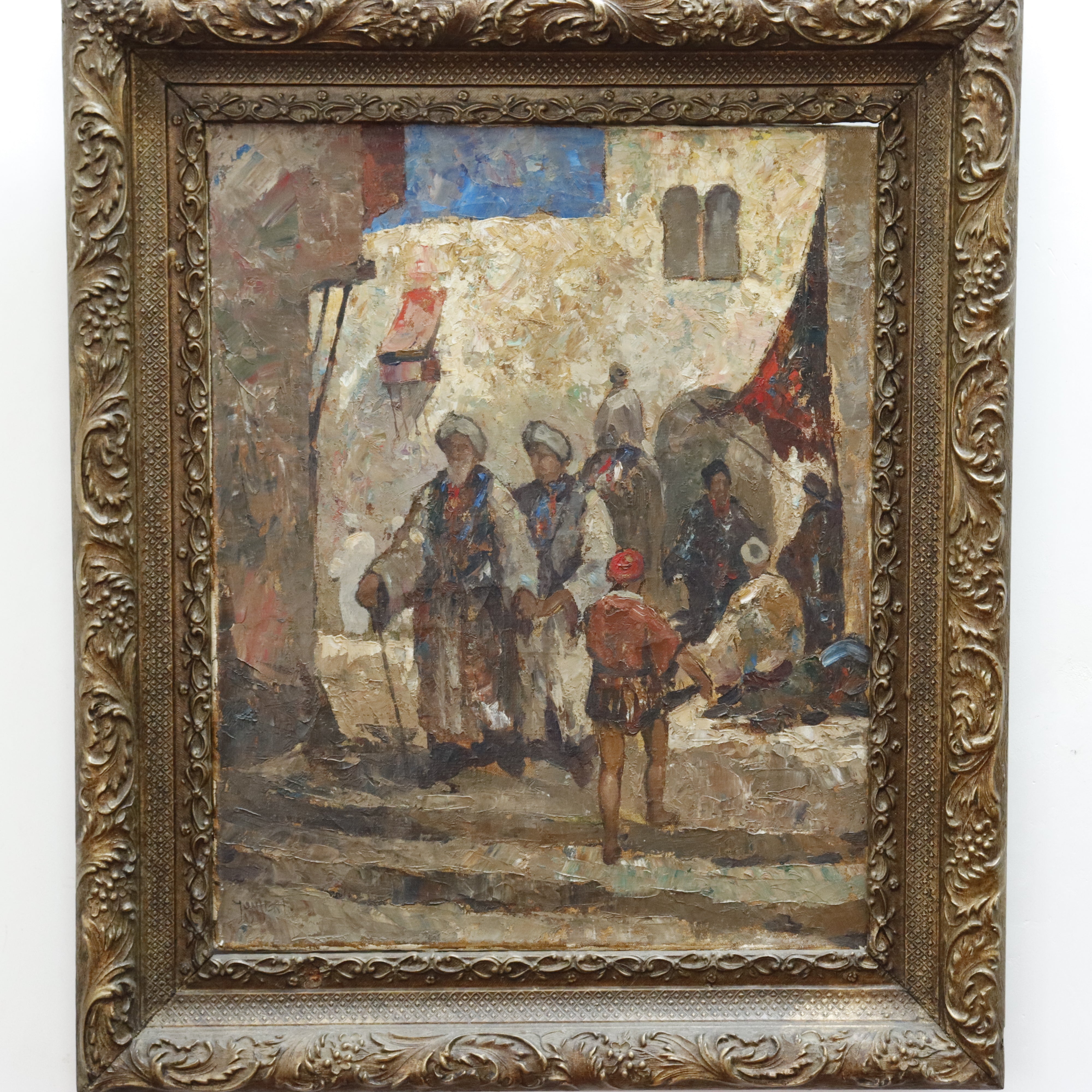 AW088: Arabian Street Scene Oil on Canvas Painting Signed Yongert