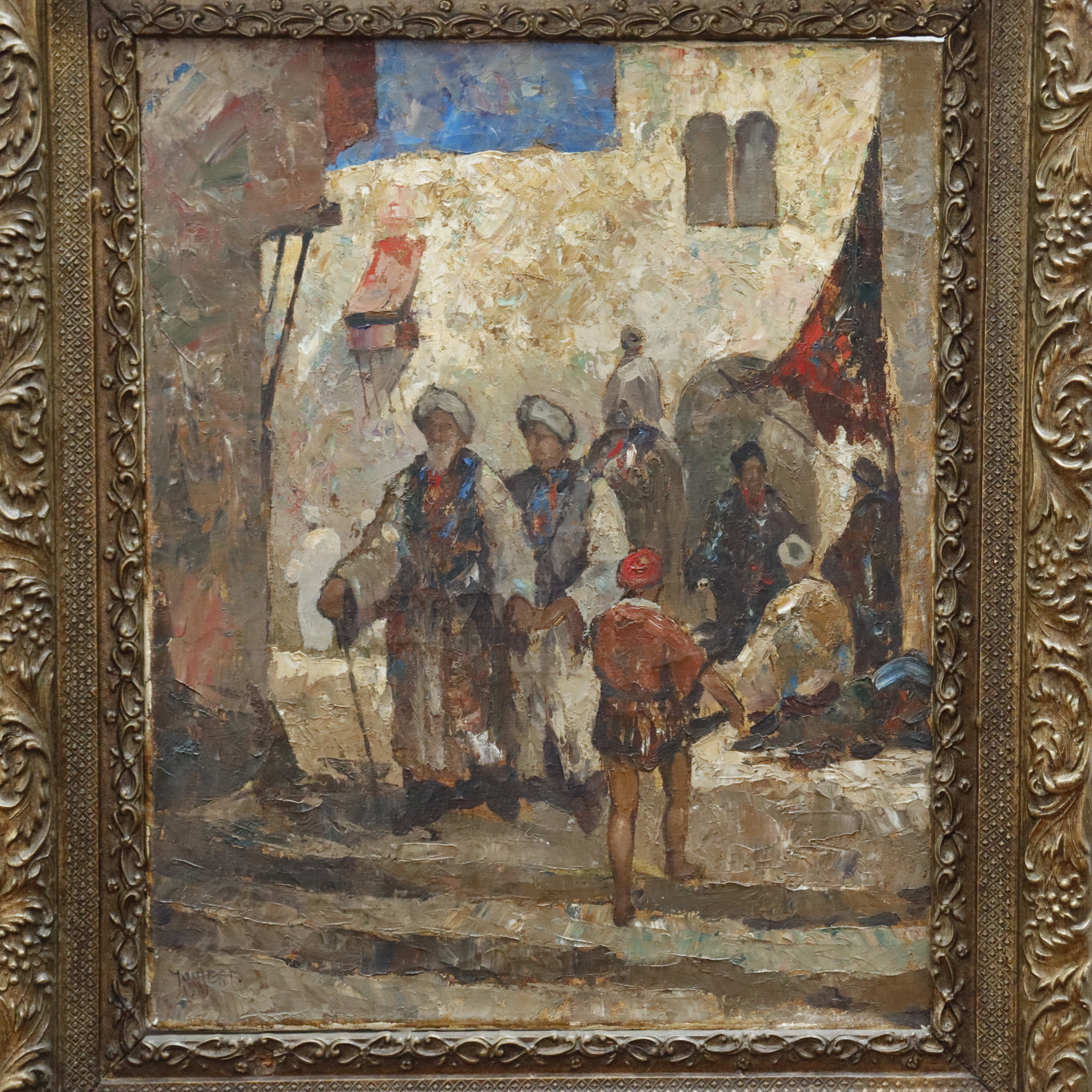 AW088: Arabian Street Scene Oil on Canvas Painting Signed Yongert