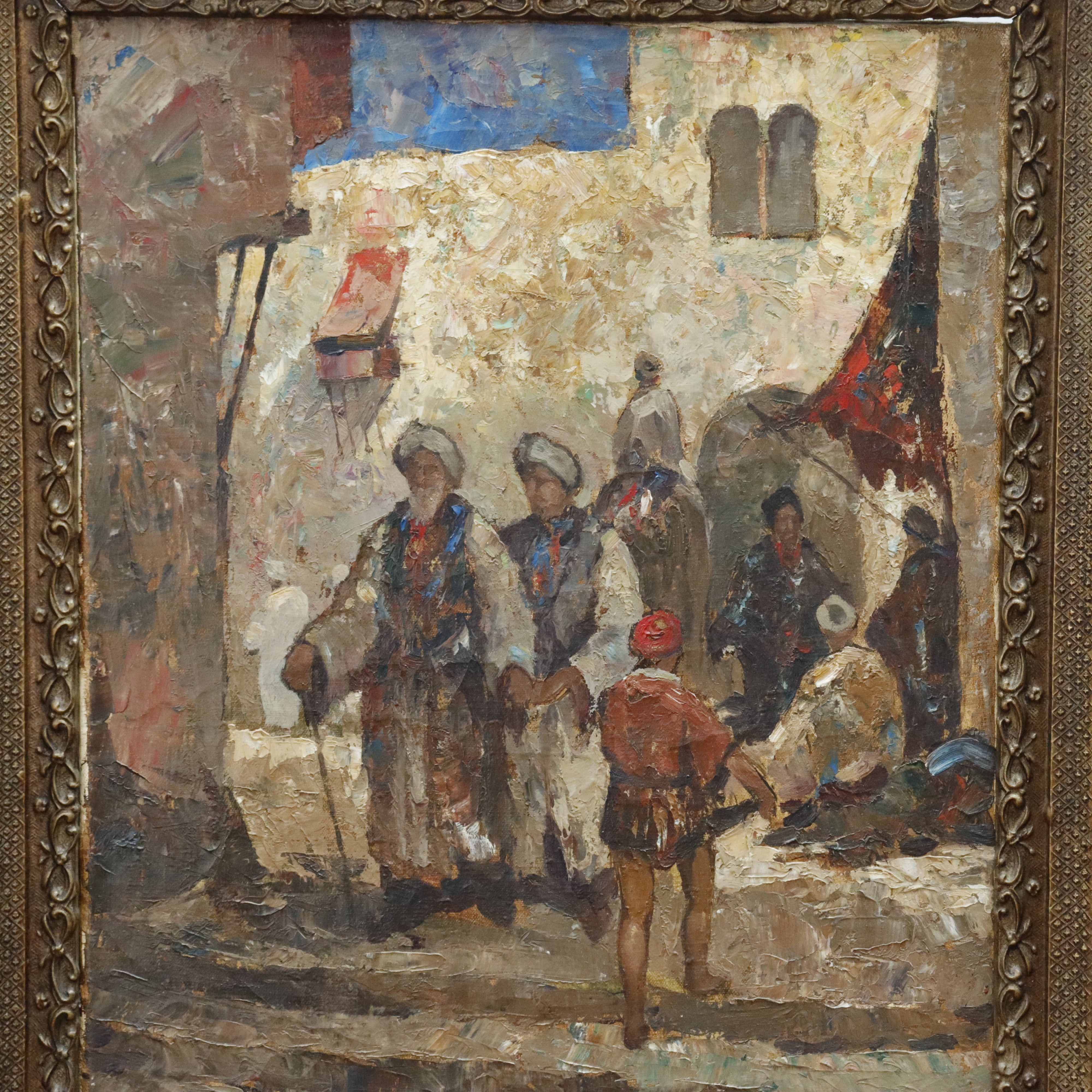 AW088: Arabian Street Scene Oil on Canvas Painting Signed Yongert