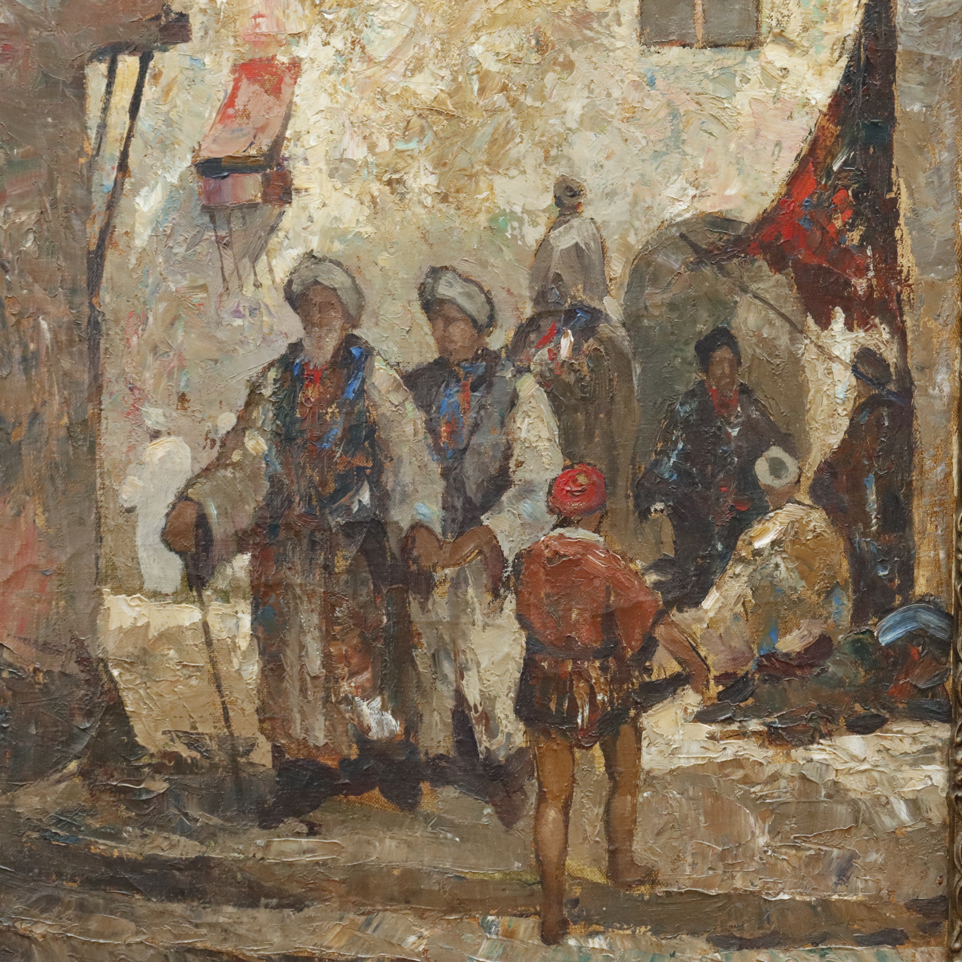 AW088: Arabian Street Scene Oil on Canvas Painting Signed Yongert