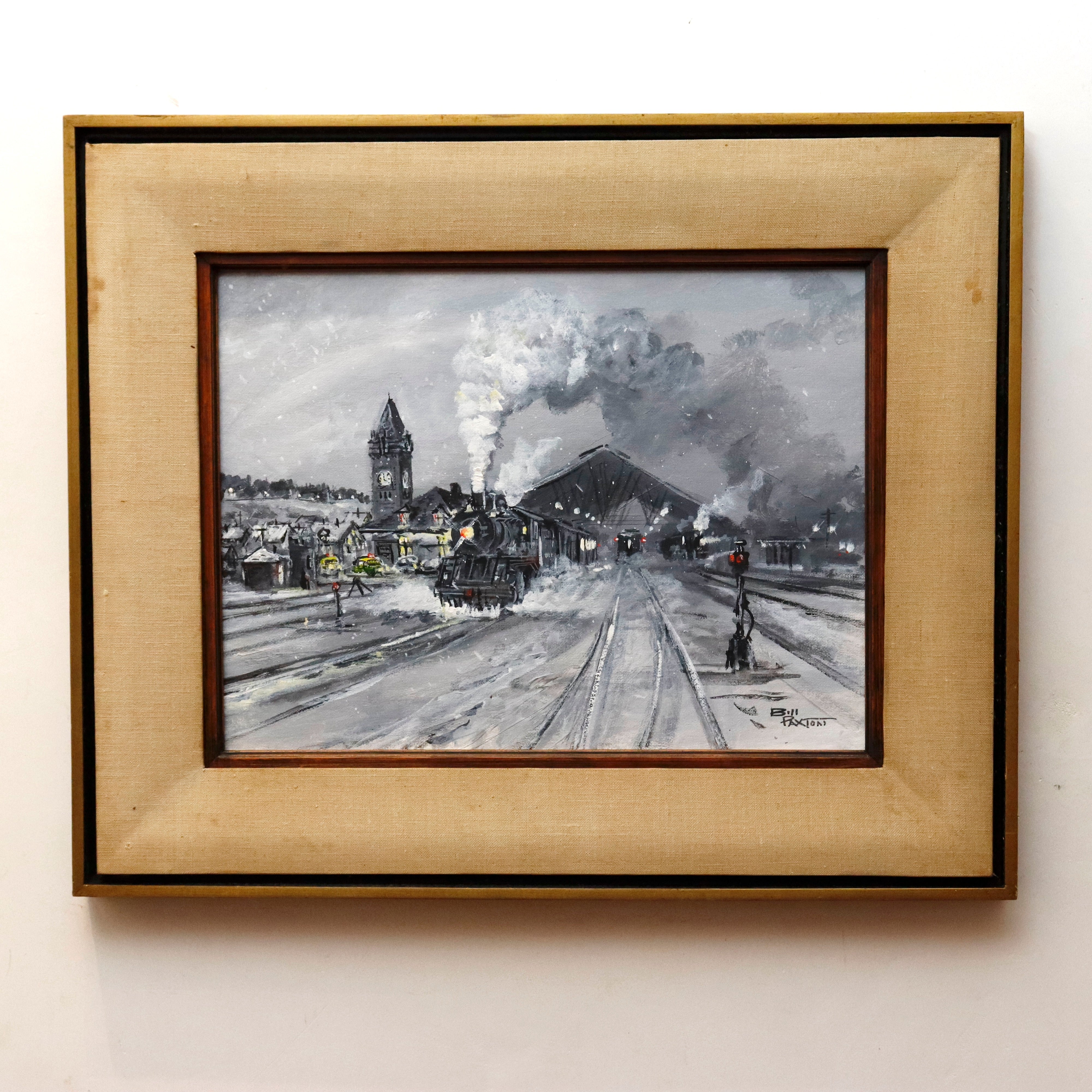 AW092: Bill Paxton - Union Station in Portland Maine - Circa 1945 Mid Century Oil on Board