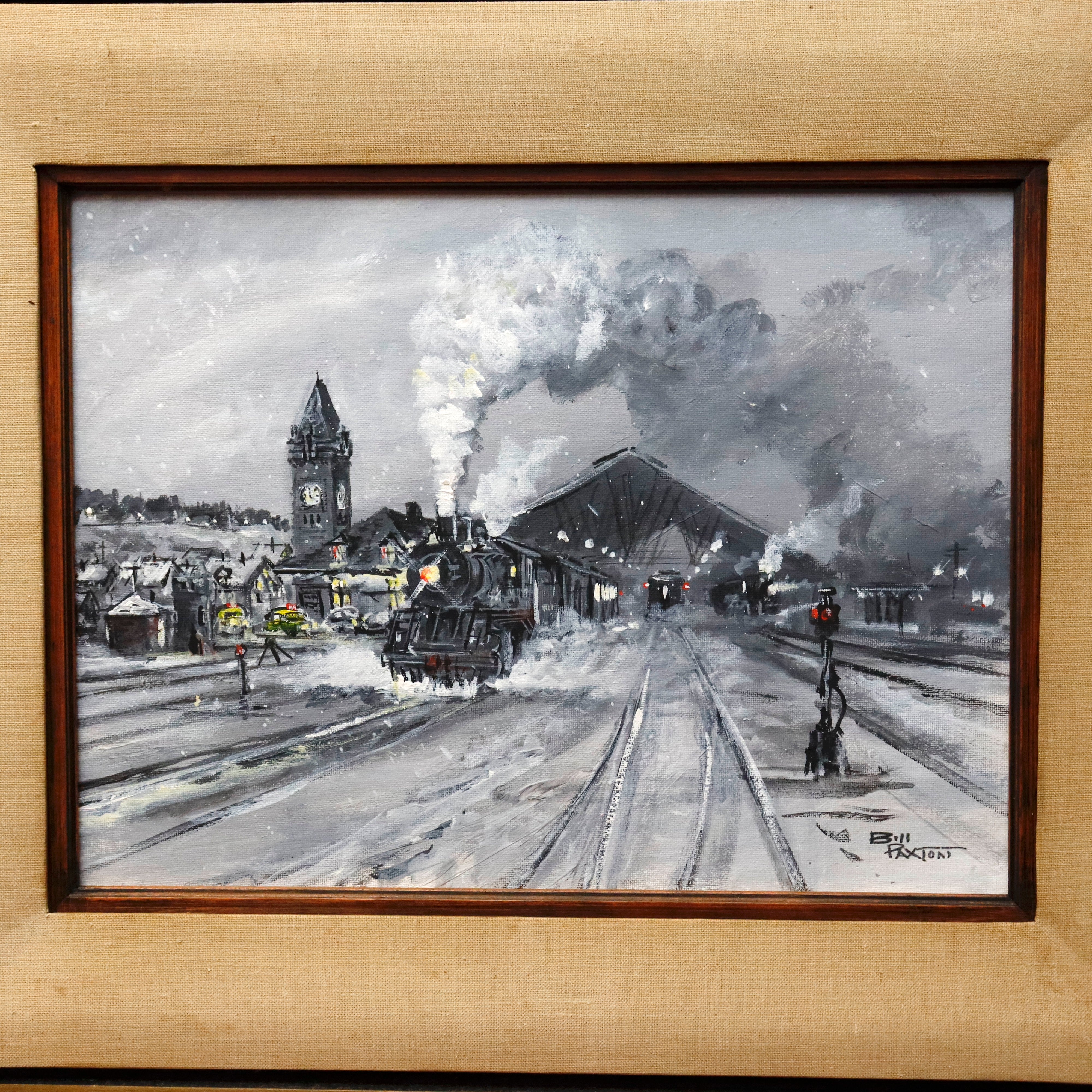 AW092: Bill Paxton - Union Station in Portland Maine - Circa 1945 Mid Century Oil on Board
