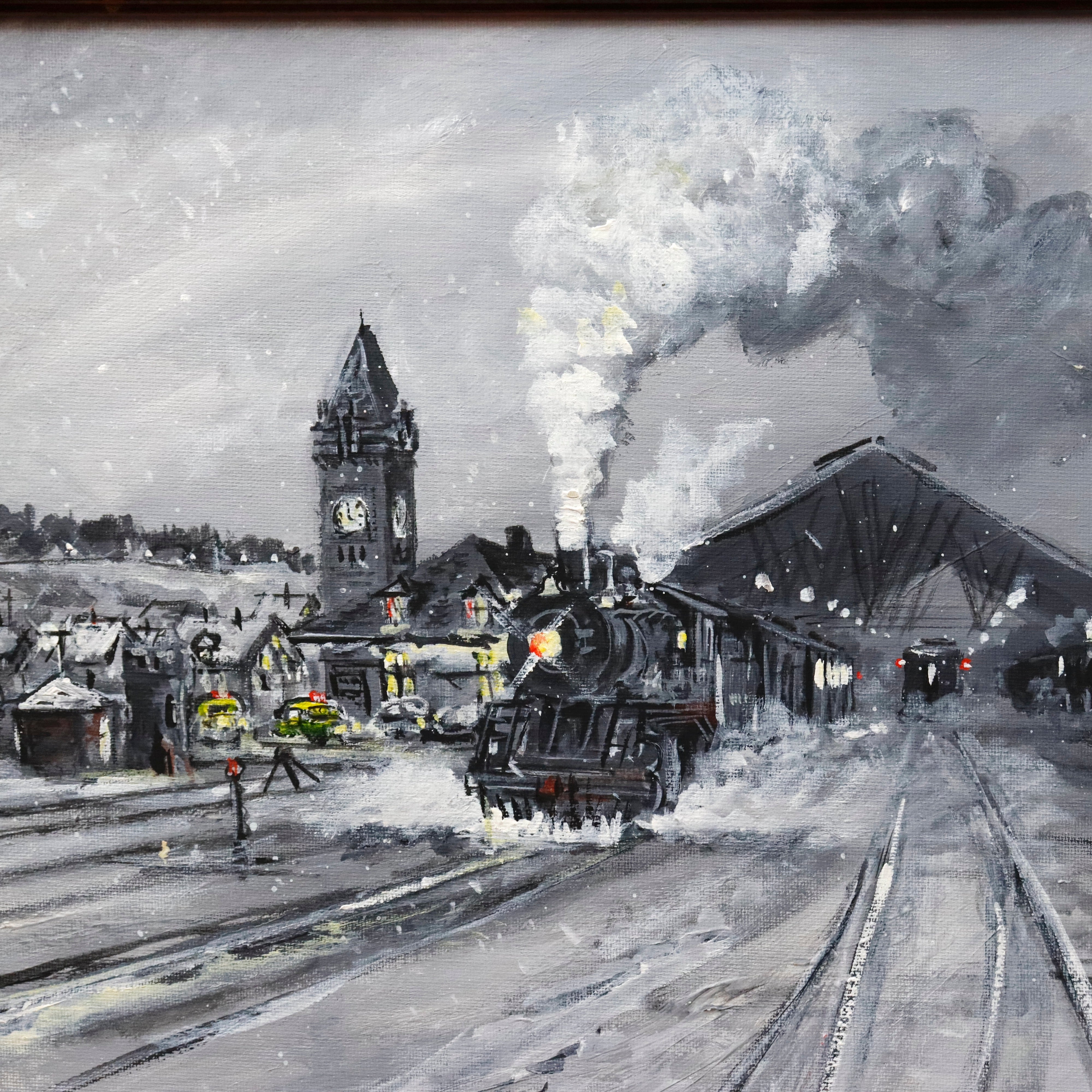 AW092: Bill Paxton - Union Station in Portland Maine - Circa 1945 Mid Century Oil on Board