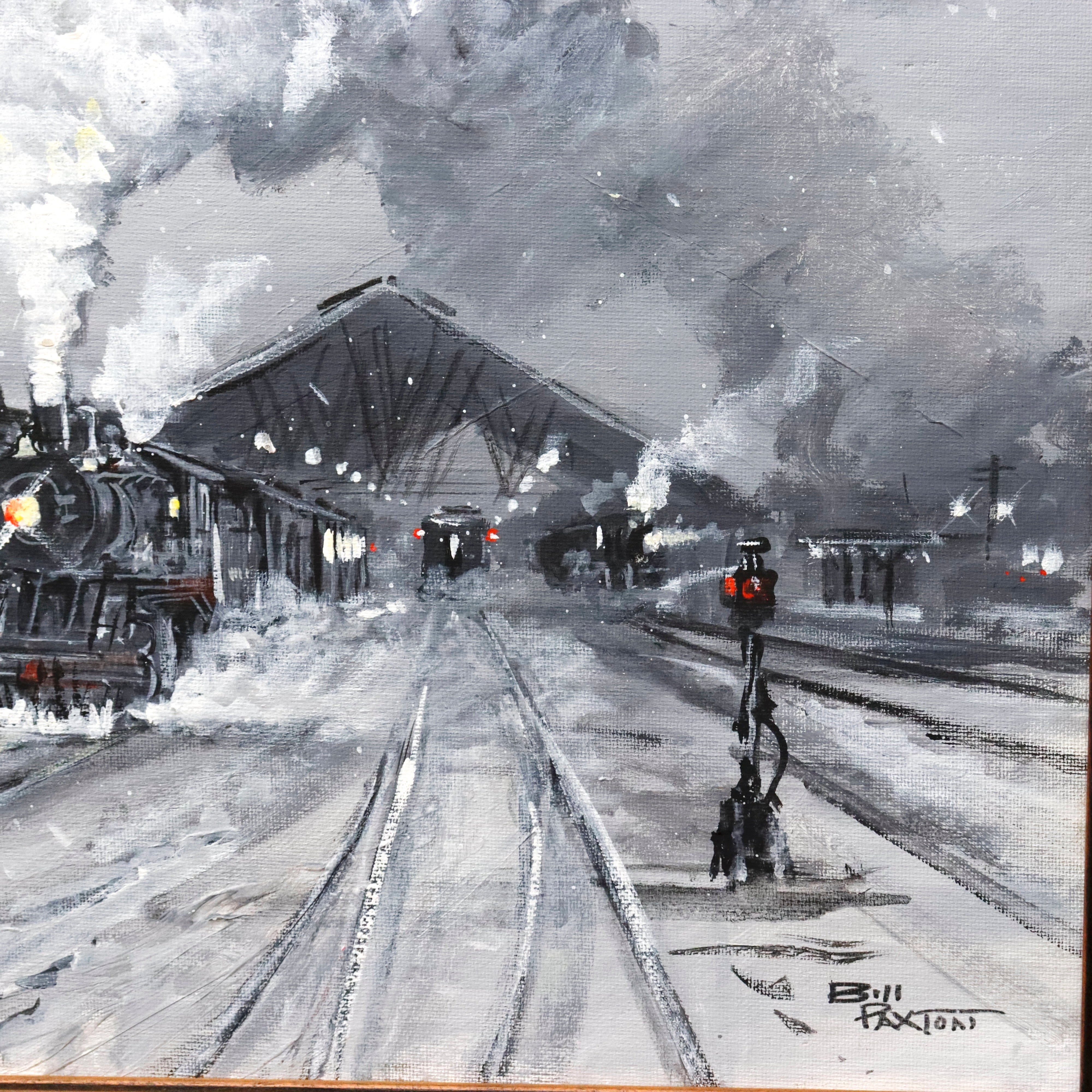 AW092: Bill Paxton - Union Station in Portland Maine - Circa 1945 Mid Century Oil on Board