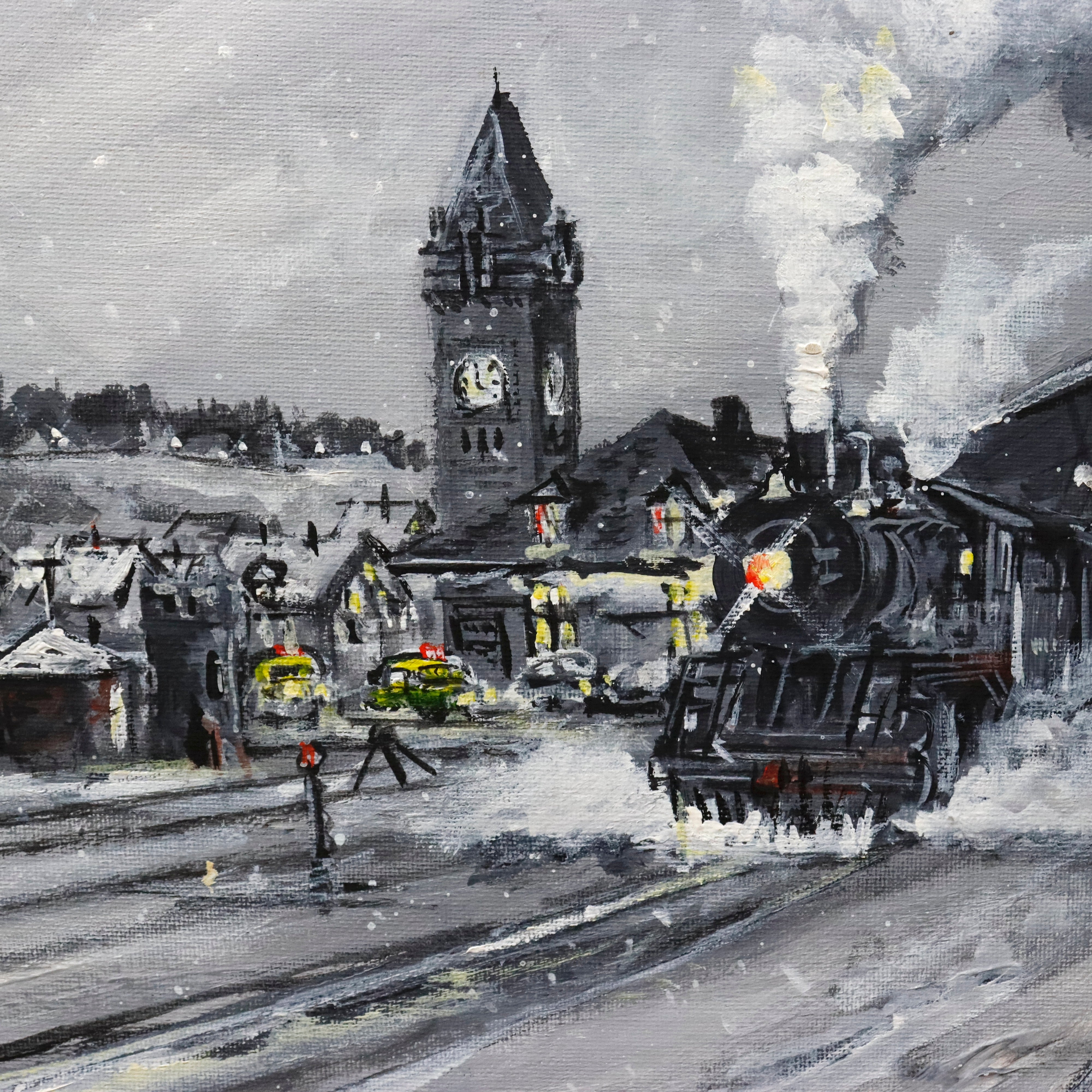 AW092: Bill Paxton - Union Station in Portland Maine - Circa 1945 Mid Century Oil on Board