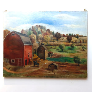 AW921: Arnold Blanch Antique Regionalist WPA  "Landscape With Red Barn" Woodstock New York Oil on Canvas Painting