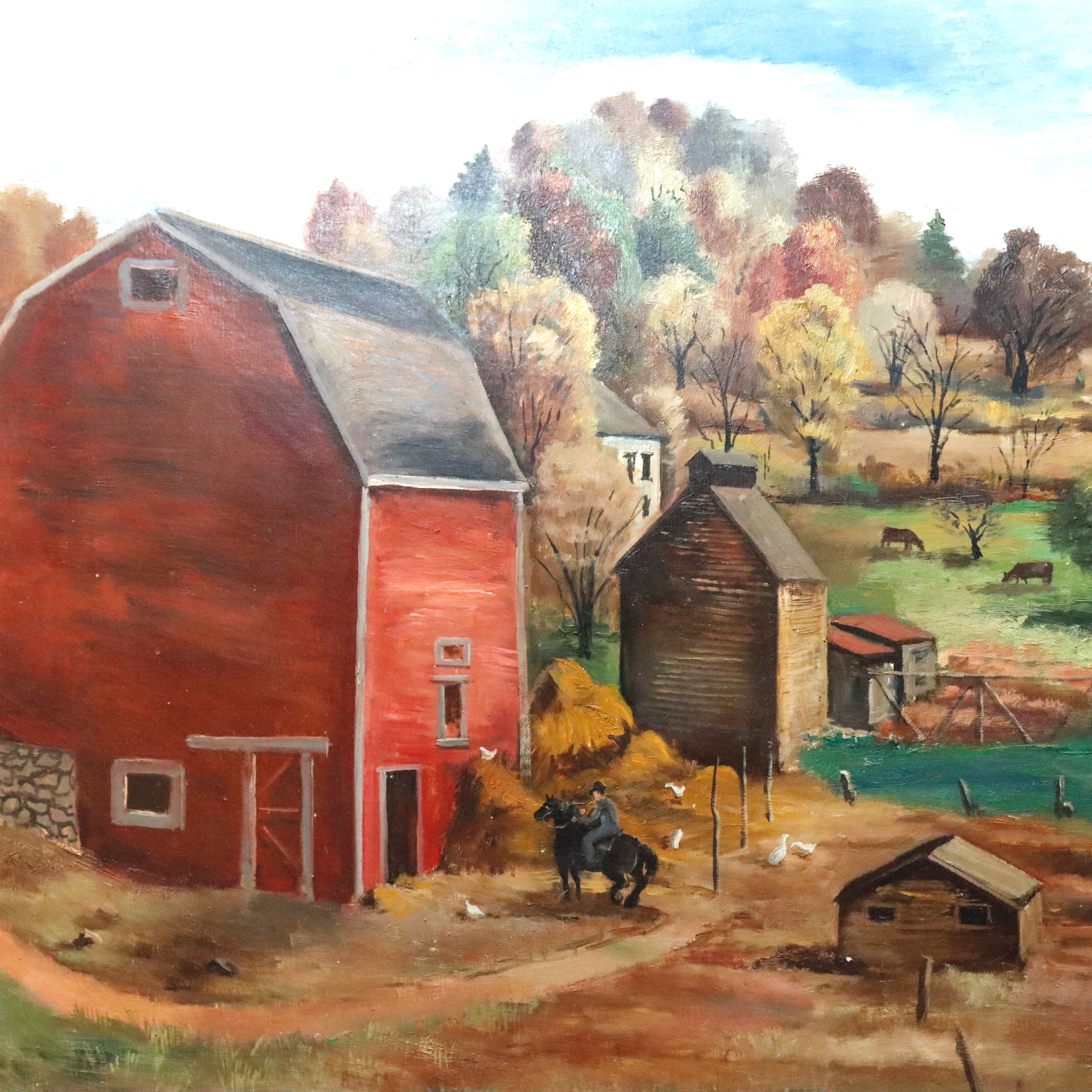AW921: Arnold Blanch Antique Regionalist WPA  "Landscape With Red Barn" Woodstock New York Oil on Canvas Painting