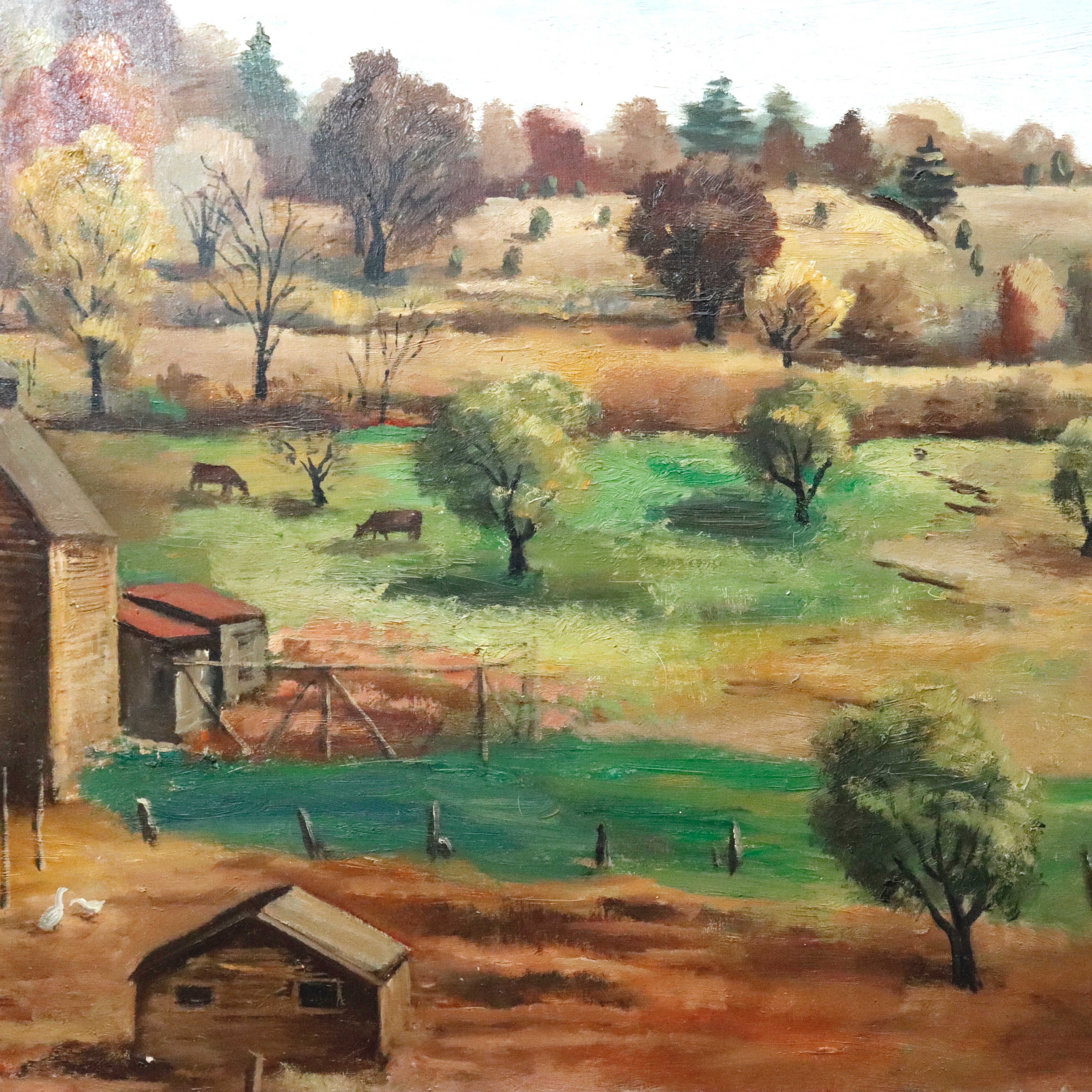 AW921: Arnold Blanch Antique Regionalist WPA  "Landscape With Red Barn" Woodstock New York Oil on Canvas Painting
