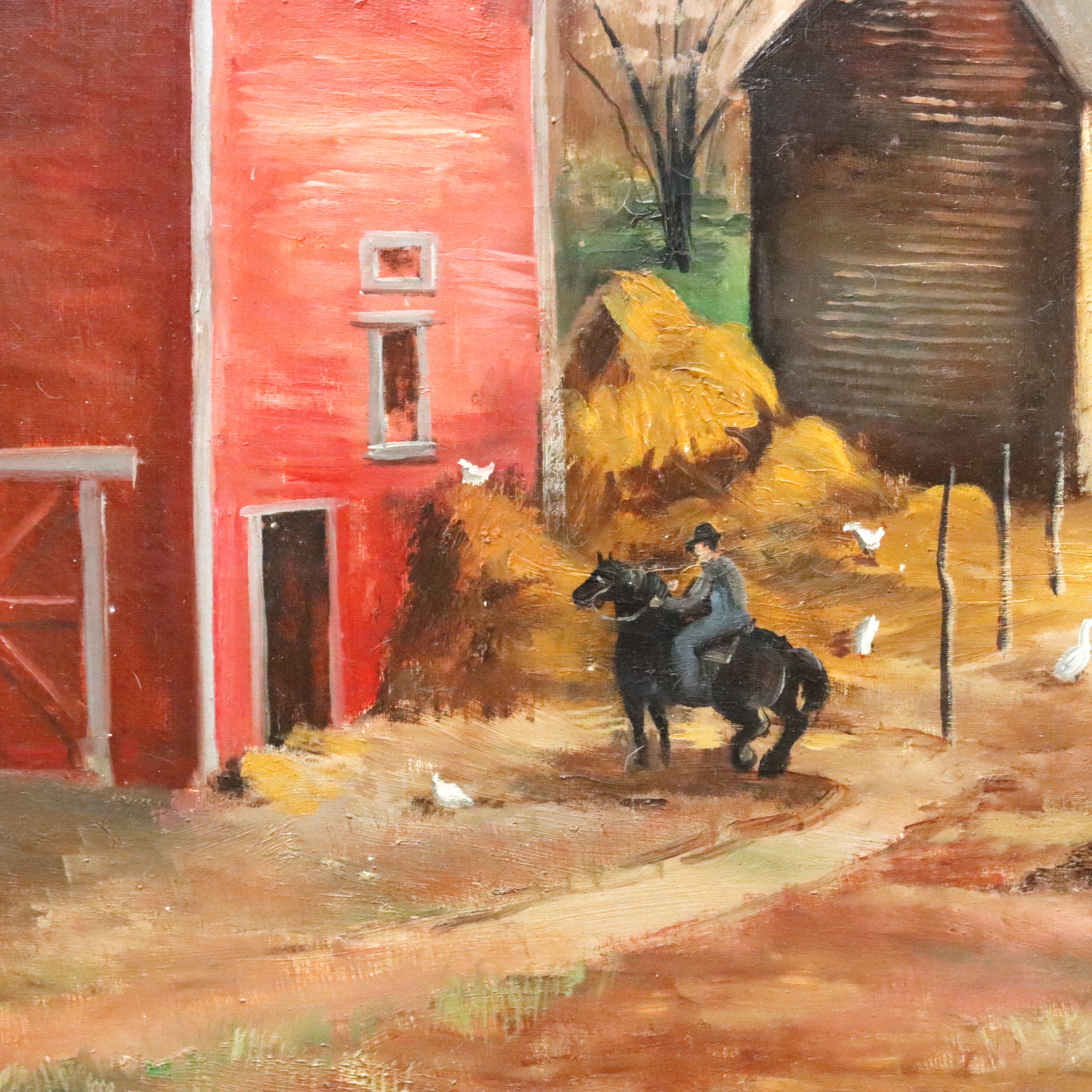 AW921: Arnold Blanch Antique Regionalist WPA  "Landscape With Red Barn" Woodstock New York Oil on Canvas Painting