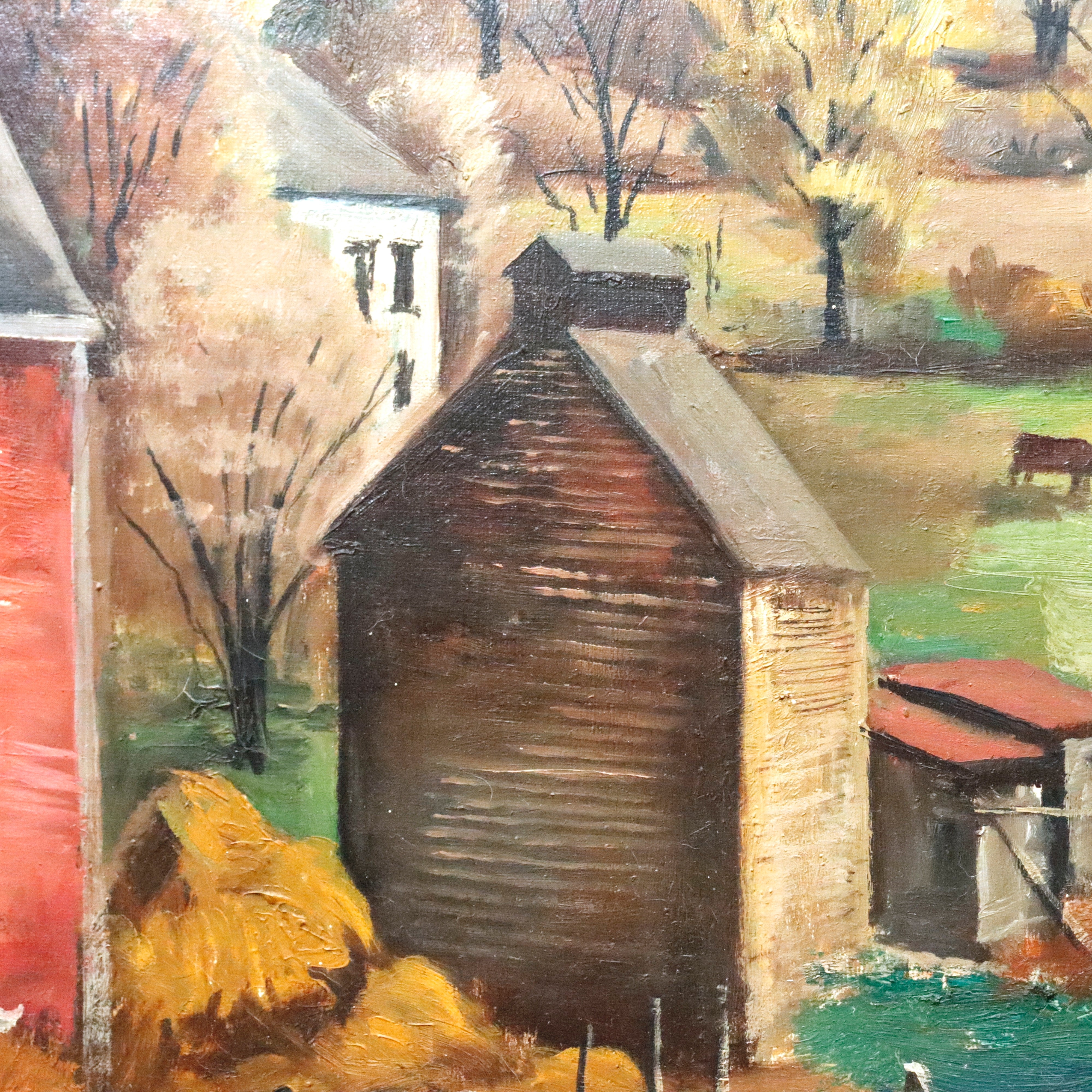 AW921: Arnold Blanch Antique Regionalist WPA  "Landscape With Red Barn" Woodstock New York Oil on Canvas Painting