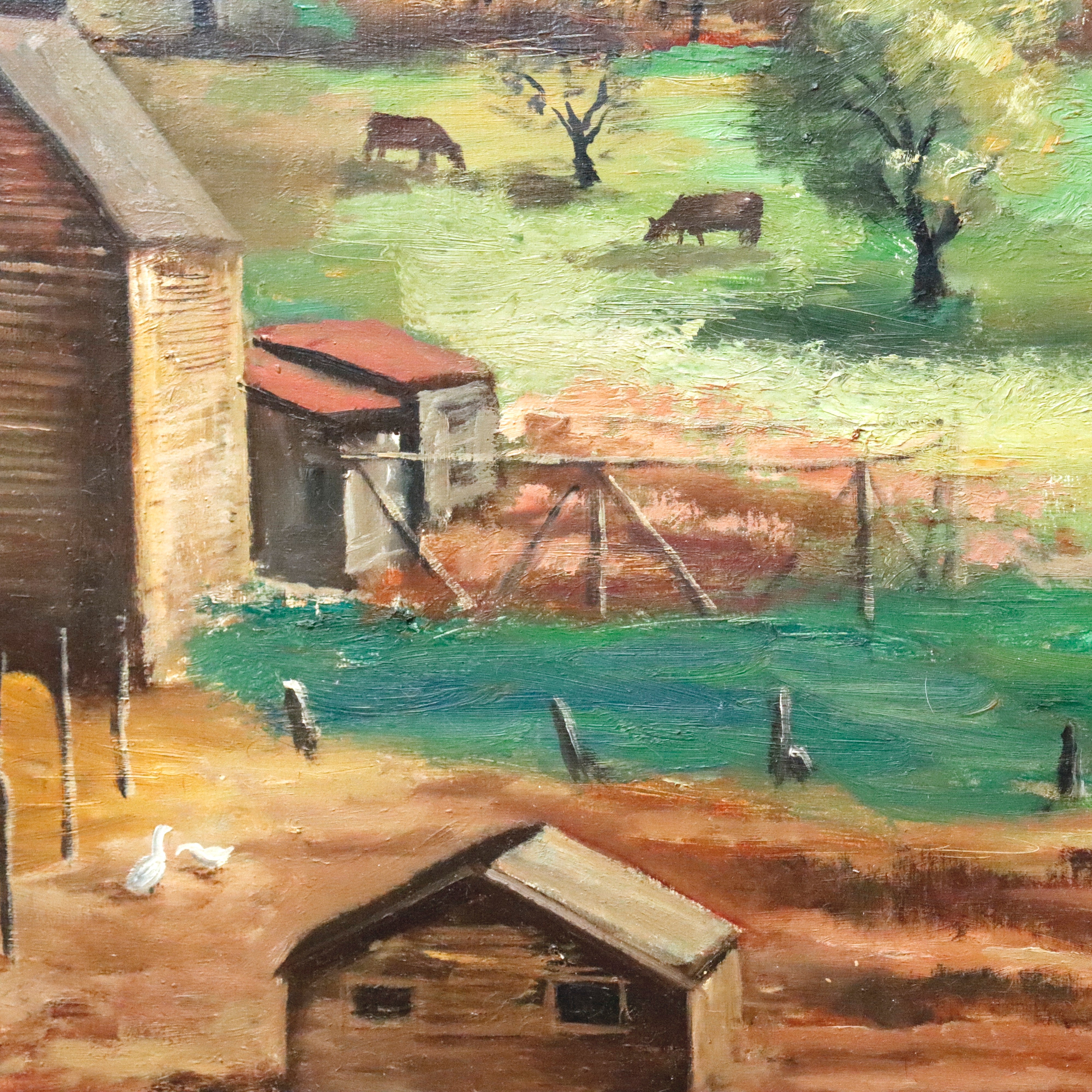 AW921: Arnold Blanch Antique Regionalist WPA  "Landscape With Red Barn" Woodstock New York Oil on Canvas Painting