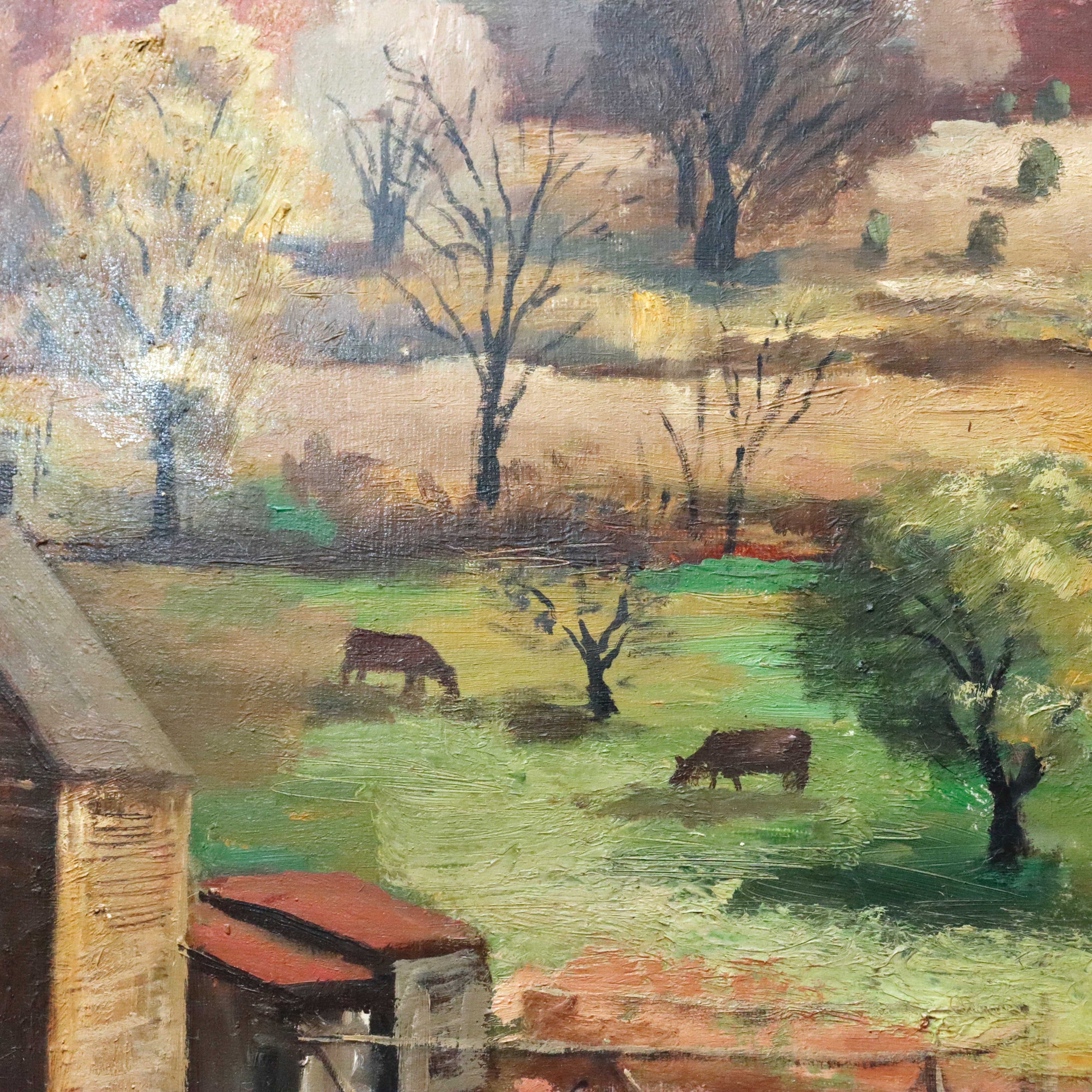 AW921: Arnold Blanch Antique Regionalist WPA  "Landscape With Red Barn" Woodstock New York Oil on Canvas Painting