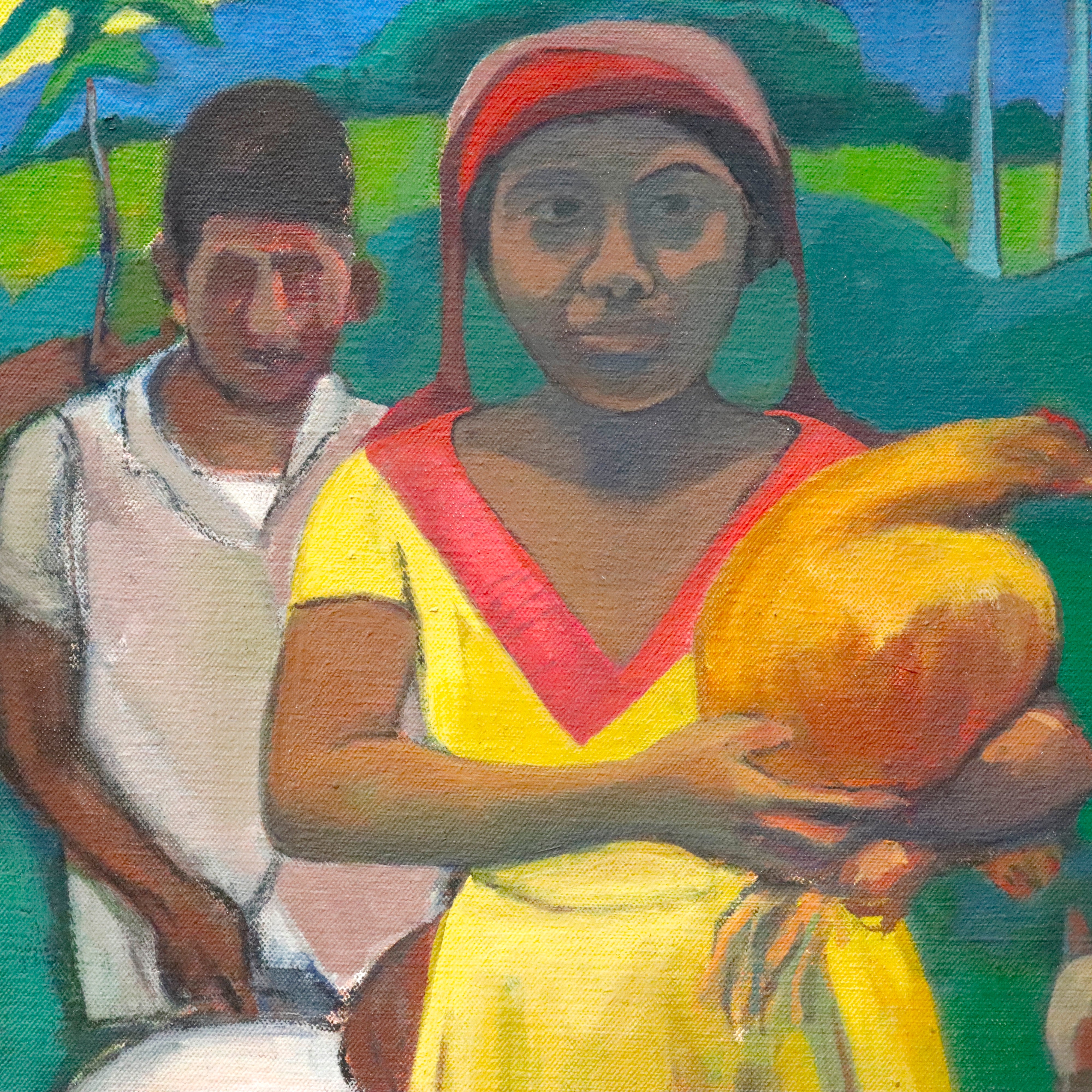 AW547: Style of Gauguin Modern South Pacific Islanders Oil on Canvas
