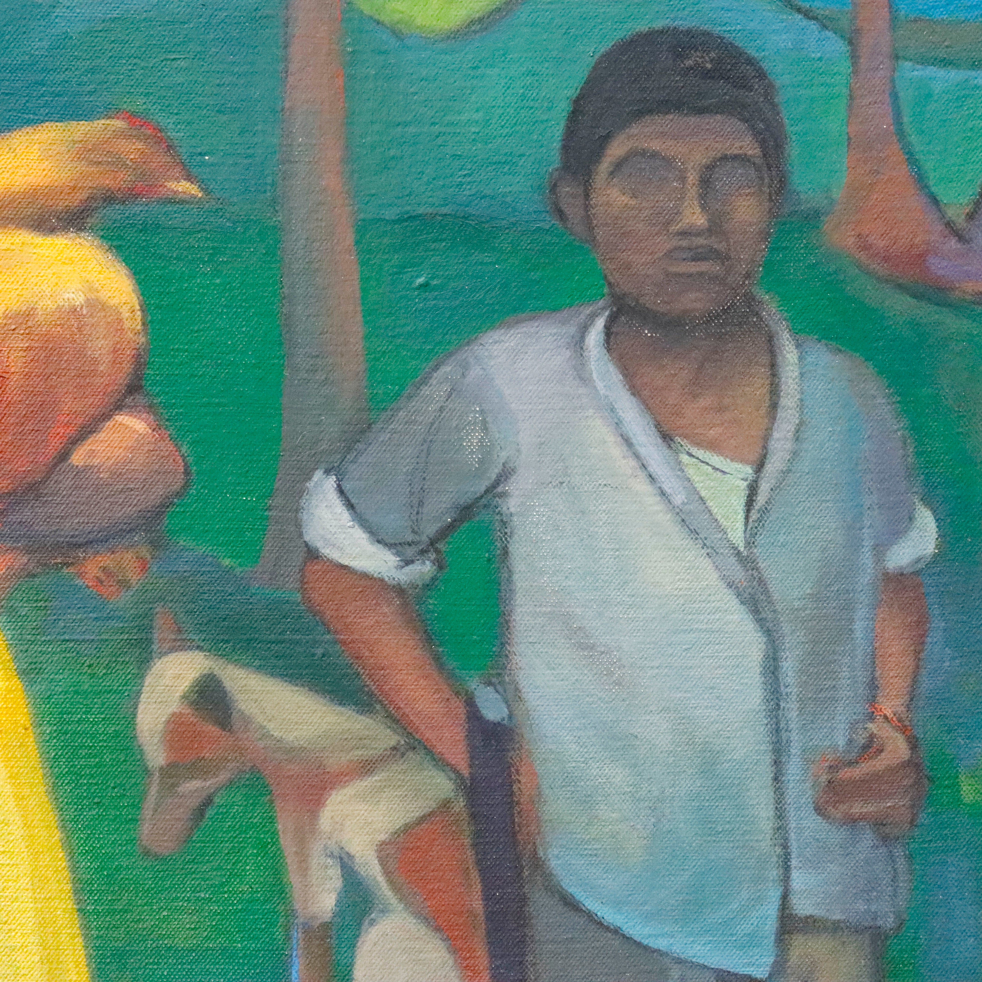 AW547: Style of Gauguin Modern South Pacific Islanders Oil on Canvas