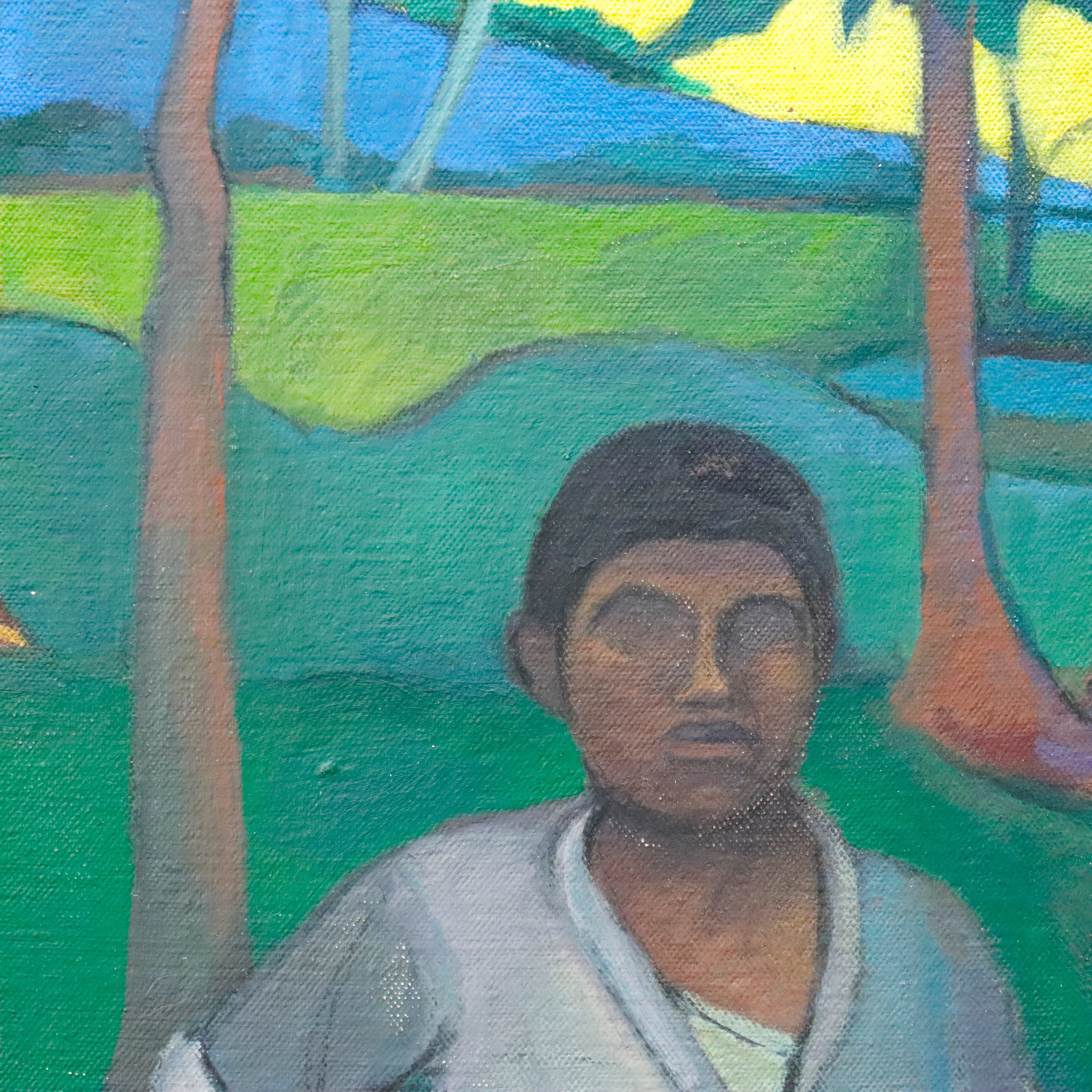 AW547: Style of Gauguin Modern South Pacific Islanders Oil on Canvas
