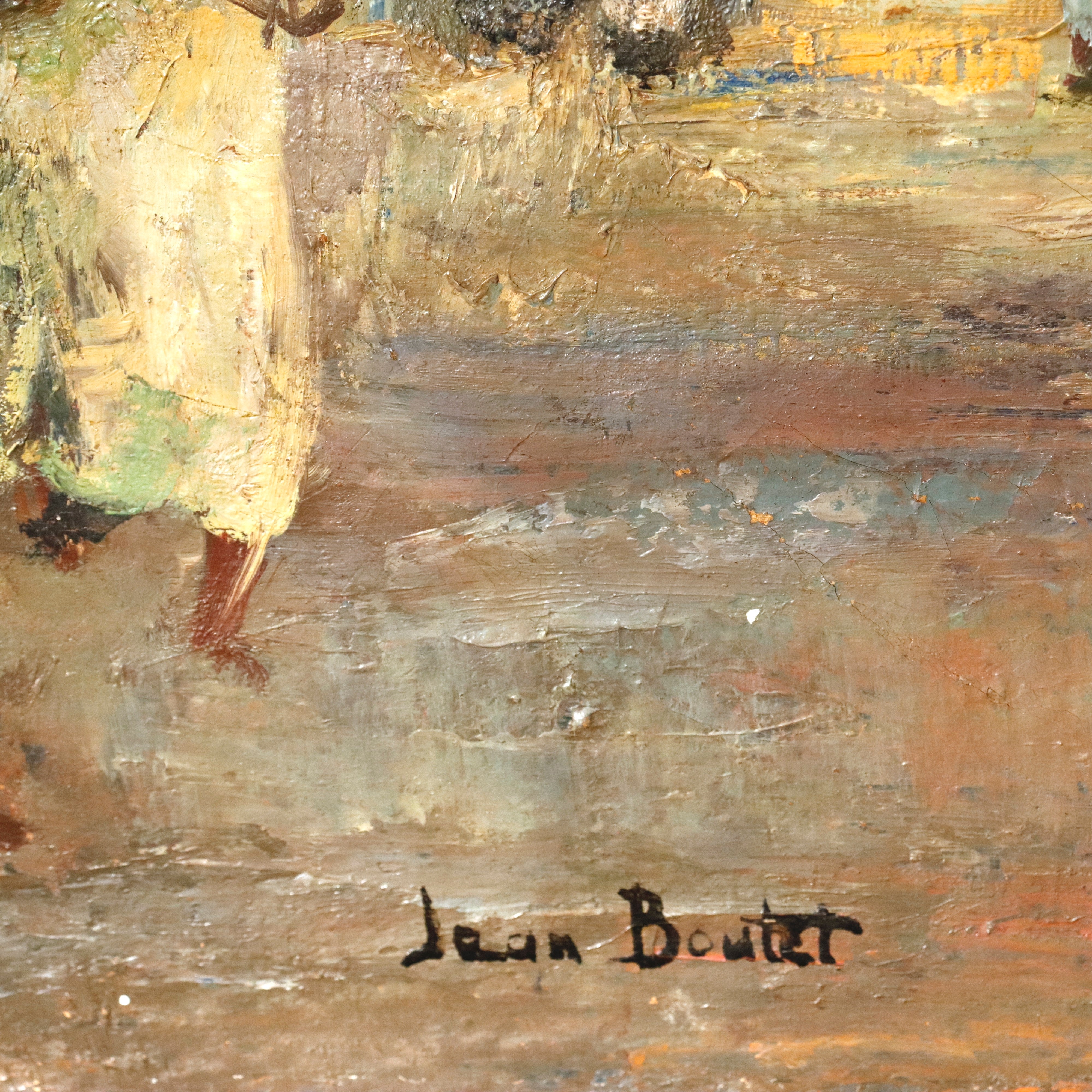 AW922: Jean Boutet Arab Bazar Impressionist Oil on Canvas Painting Mid 20th Century
