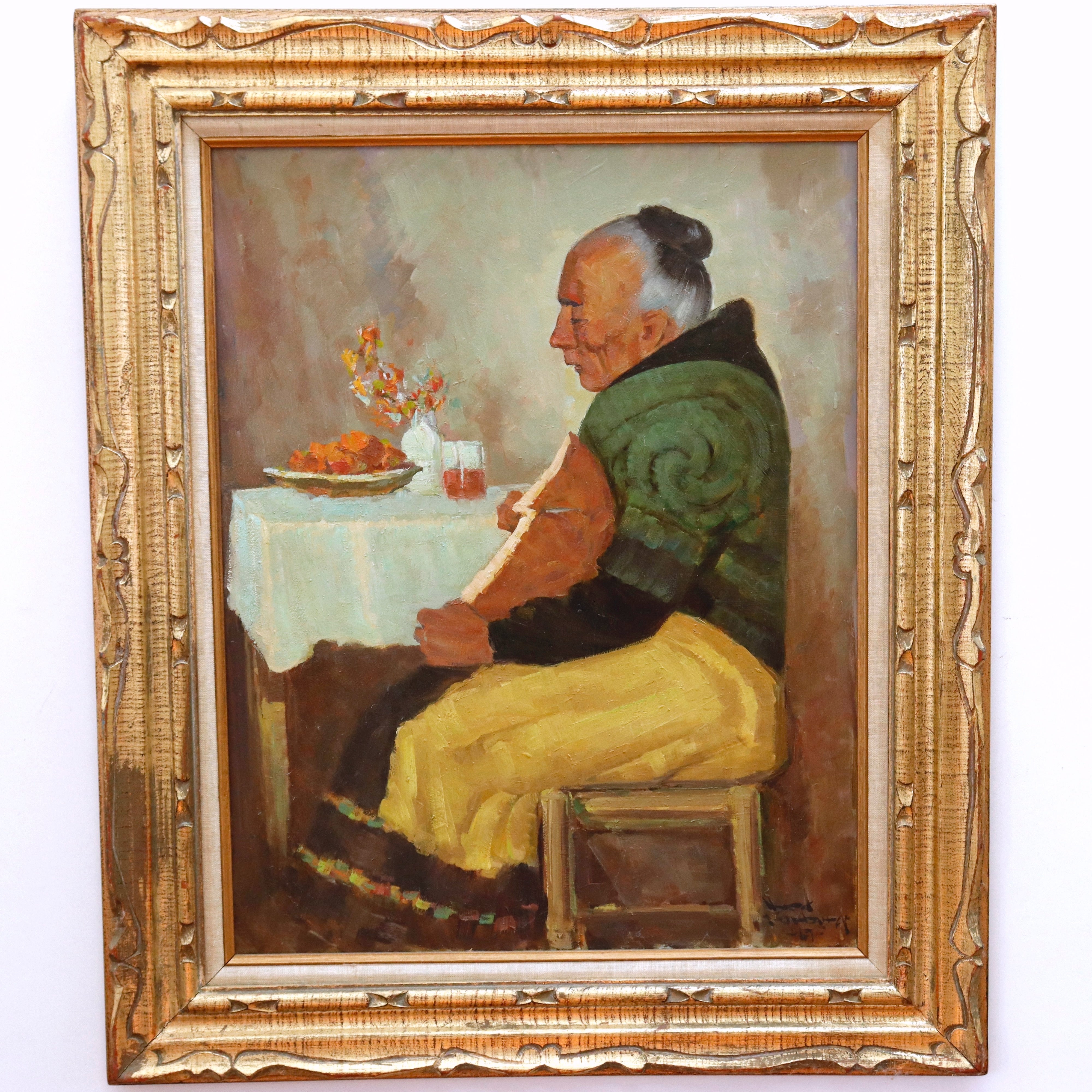 AW927: Fred Korburg Señora Padilla Oil on Masonite Panel Circa 1959