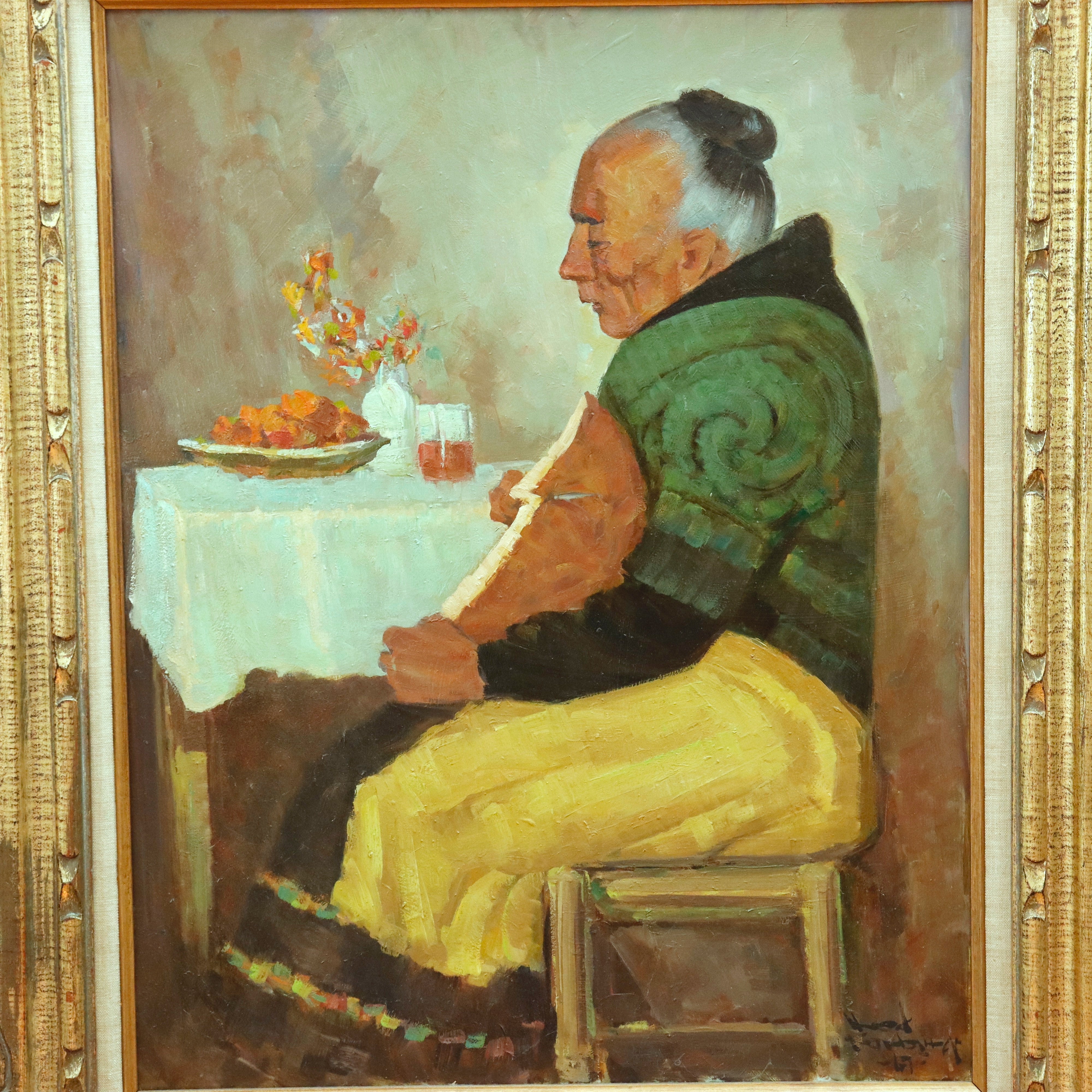 AW927: Fred Korburg Señora Padilla Oil on Masonite Panel Circa 1959