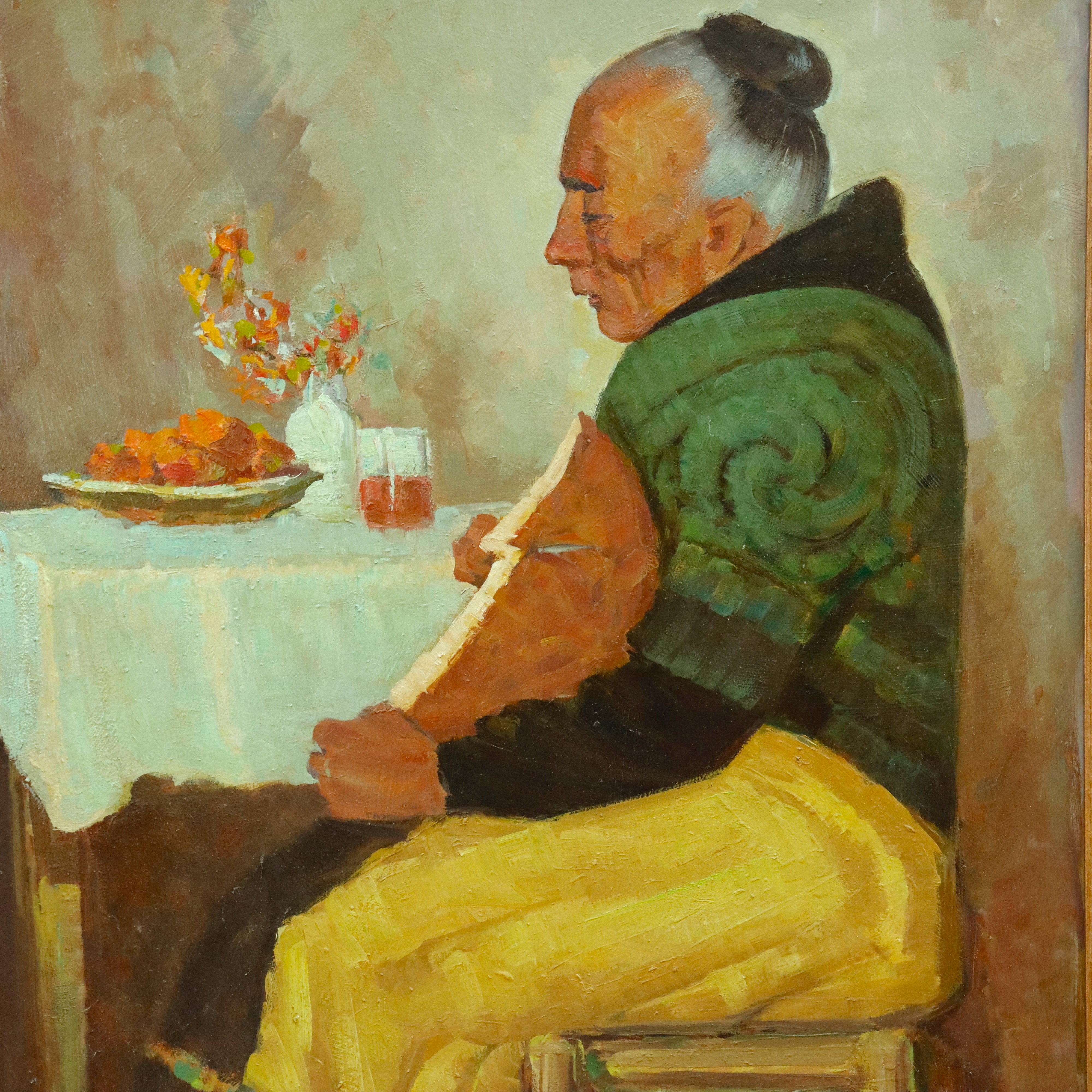 AW927: Fred Korburg Señora Padilla Oil on Masonite Panel Circa 1959