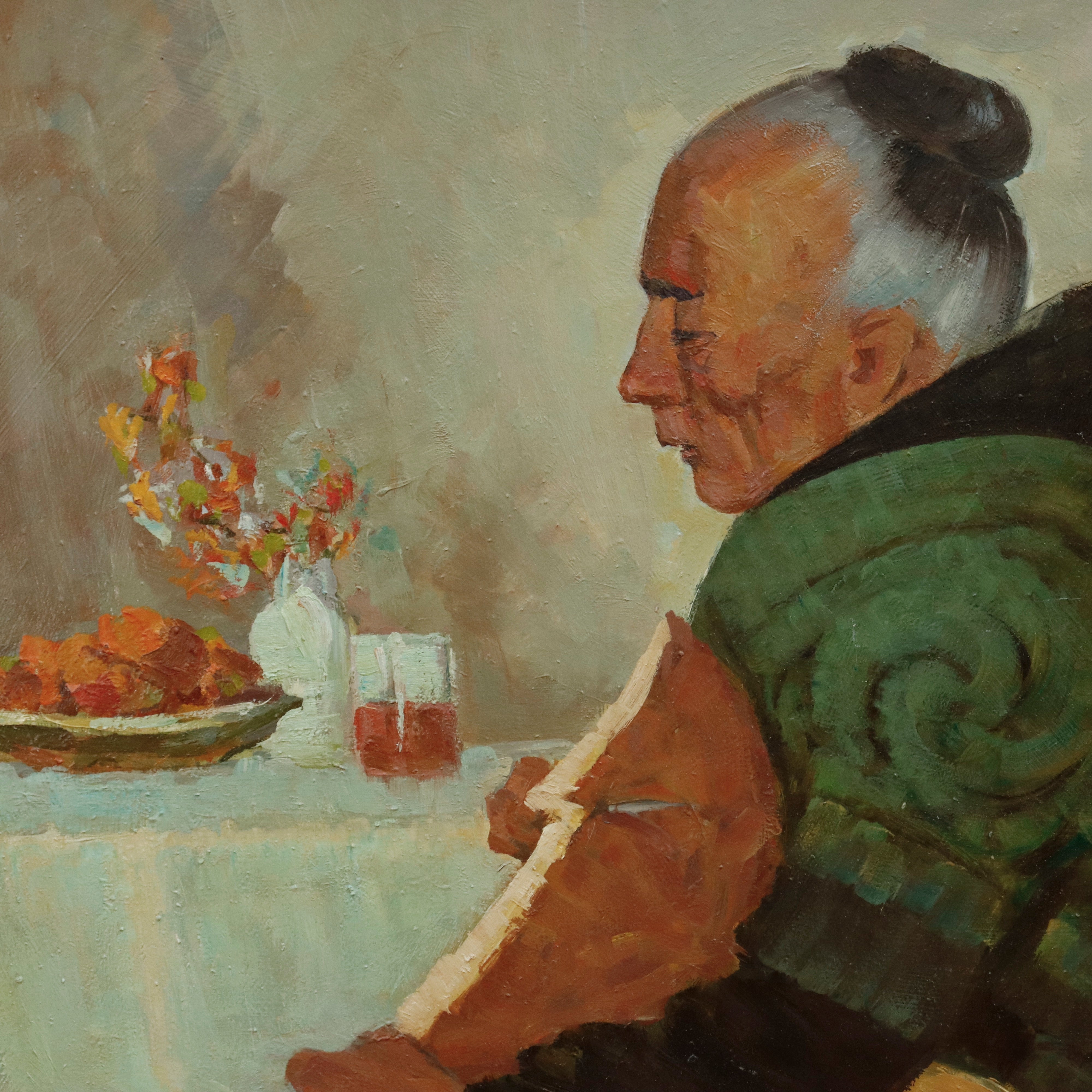 AW927: Fred Korburg Señora Padilla Oil on Masonite Panel Circa 1959