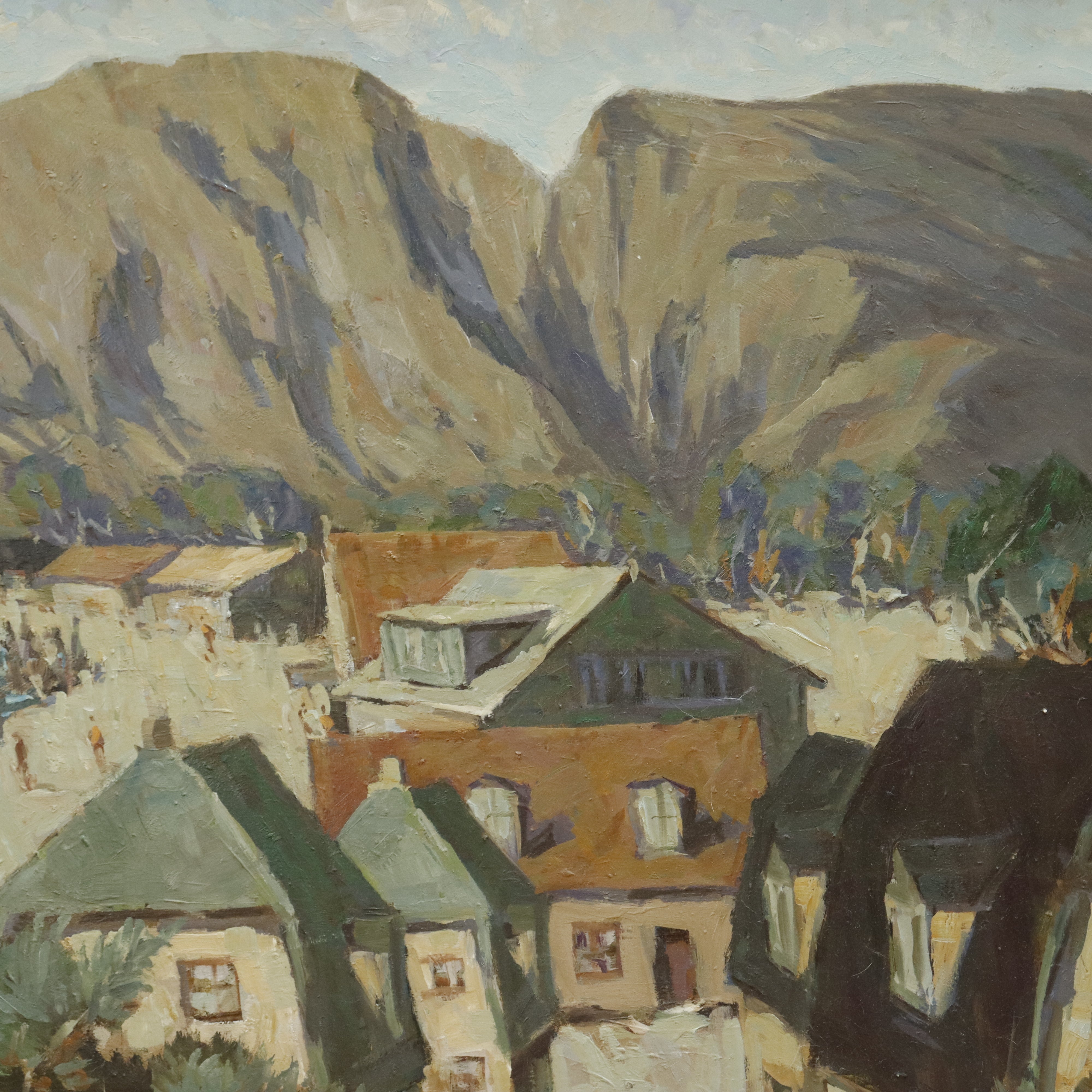 AW456: Fred Korburg Svaneke Harbor Bornholm Denmark Oil on Masonite Panel Circa 1969