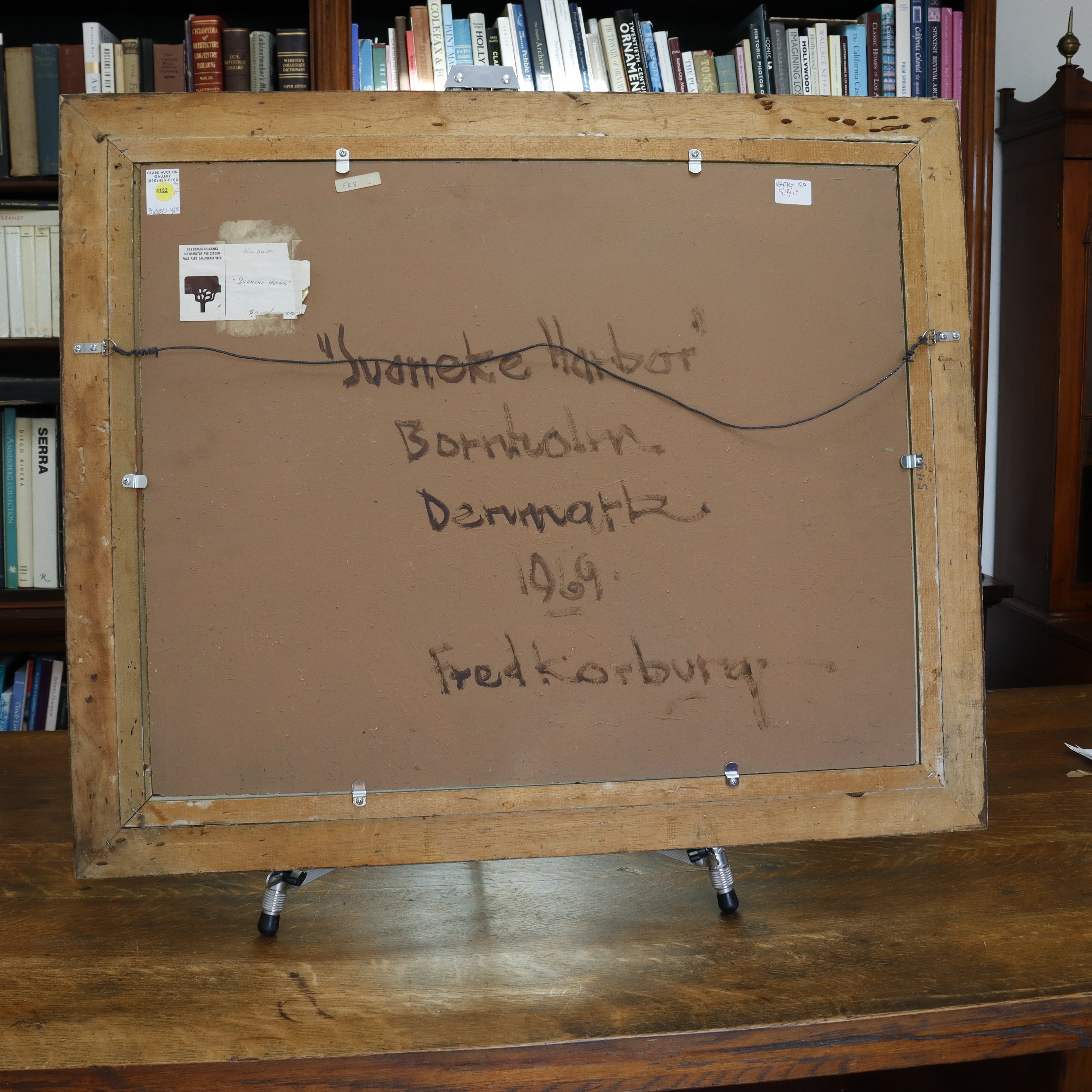 AW456: Fred Korburg Svaneke Harbor Bornholm Denmark Oil on Masonite Panel Circa 1969