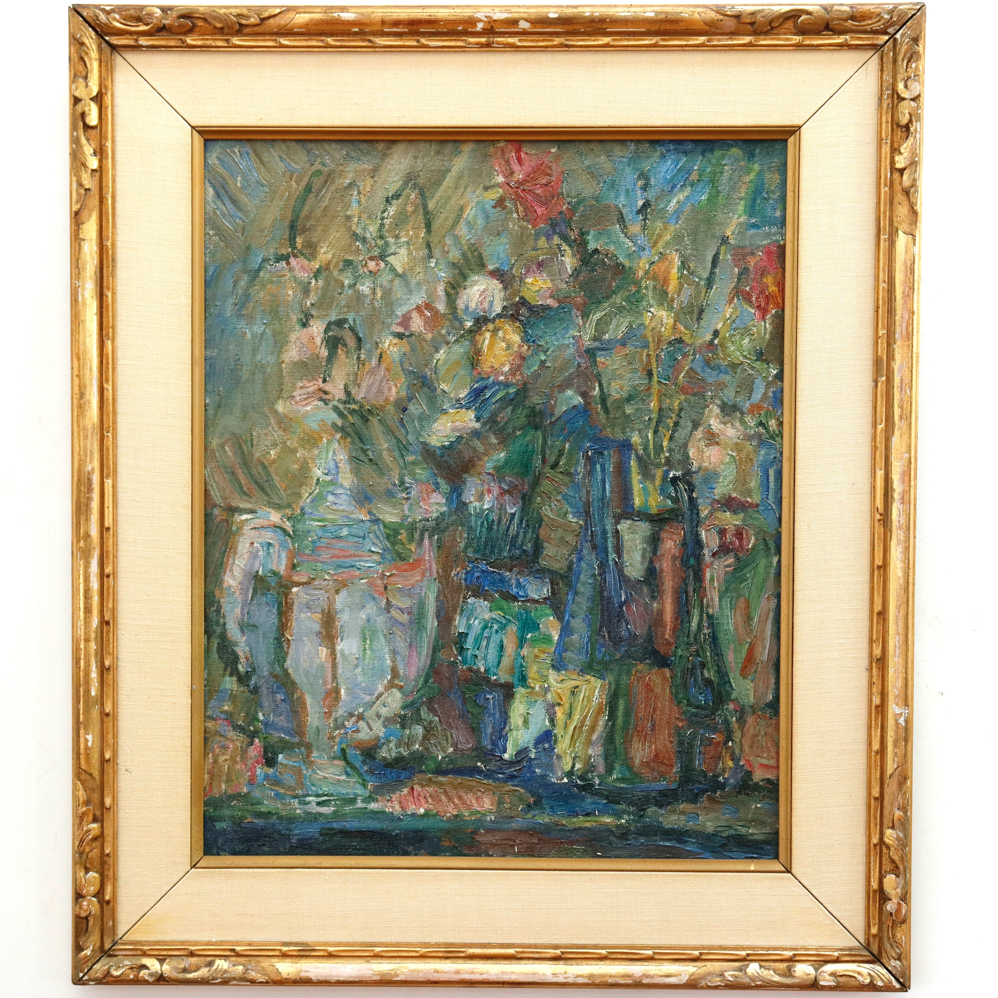 AW209: Jezioranska Dubwsa Mid Century Fauvist Still Life Oil on Canvas Painting