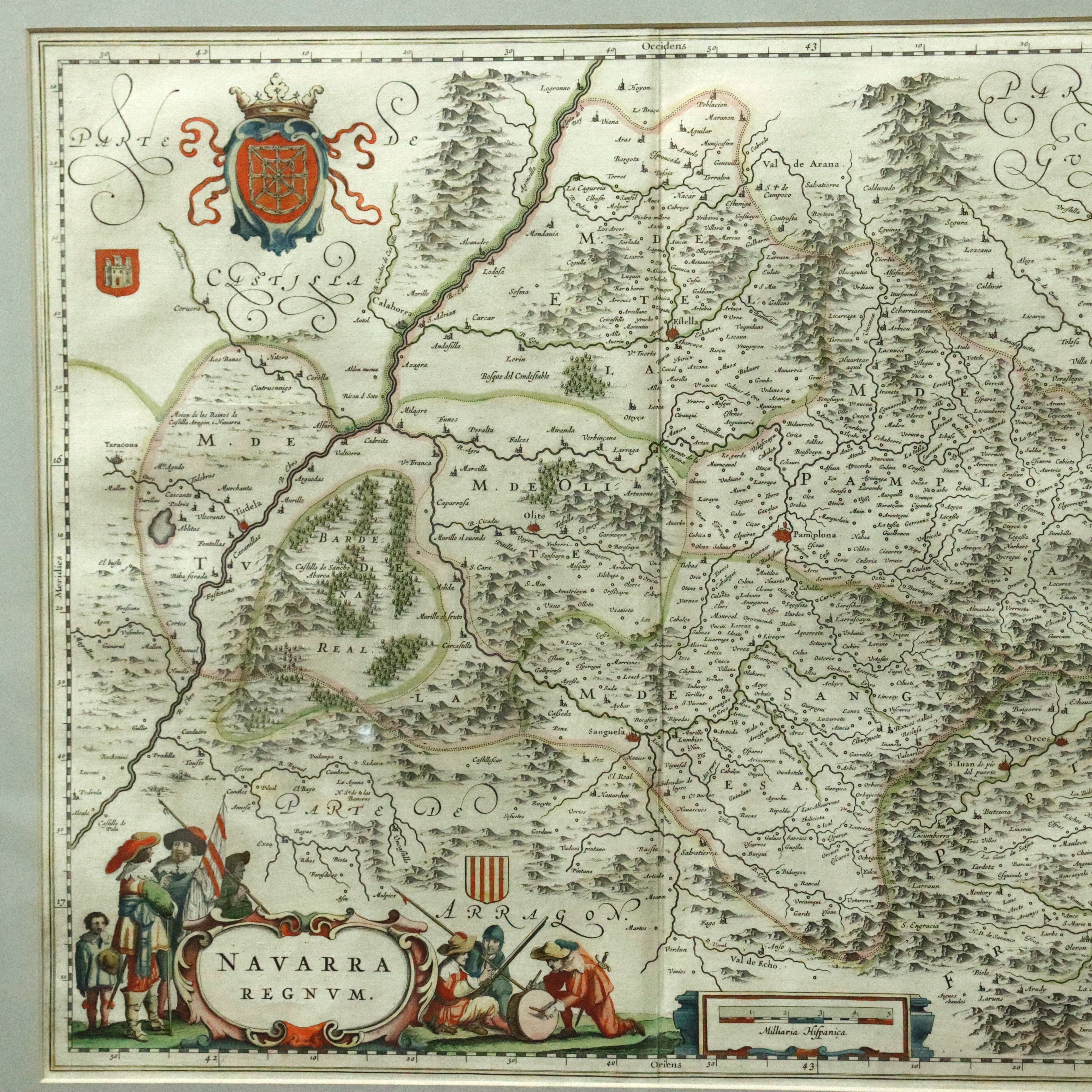 AW7-250: Willem Janszoon Blaeu Navarra Regnum Colored Engraving Map Circa 1635