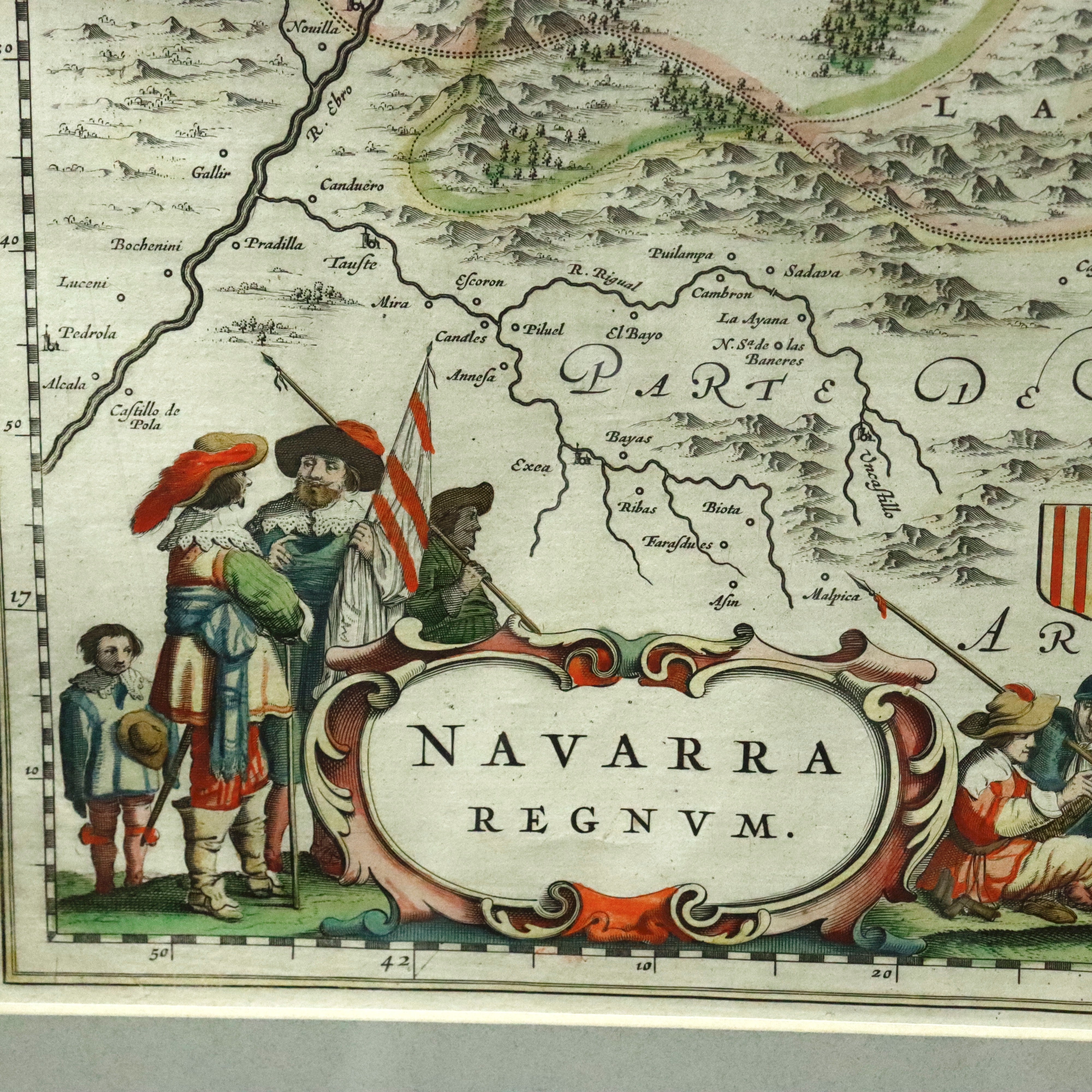 AW7-250: Willem Janszoon Blaeu Navarra Regnum Colored Engraving Map Circa 1635