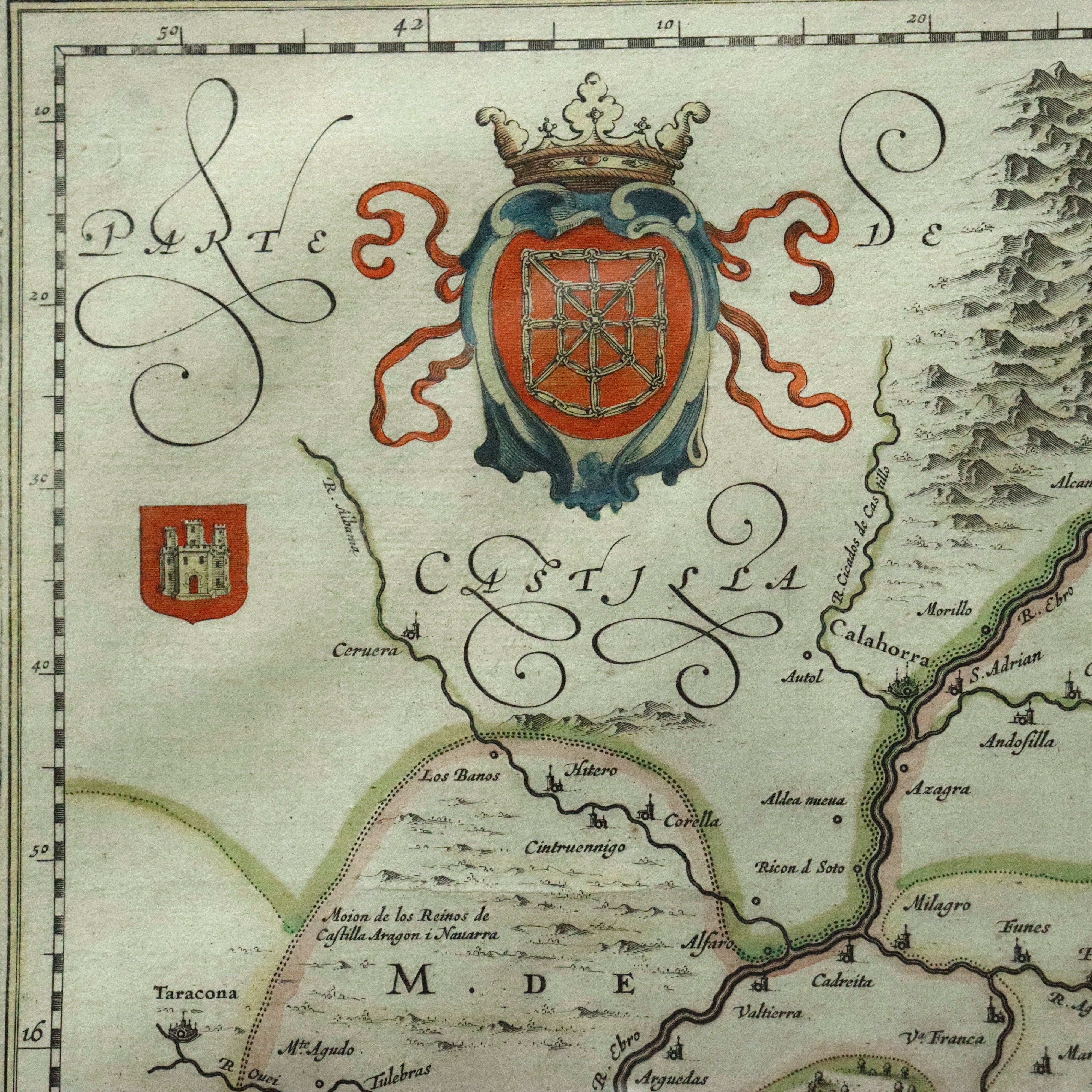 AW7-250: Willem Janszoon Blaeu Navarra Regnum Colored Engraving Map Circa 1635