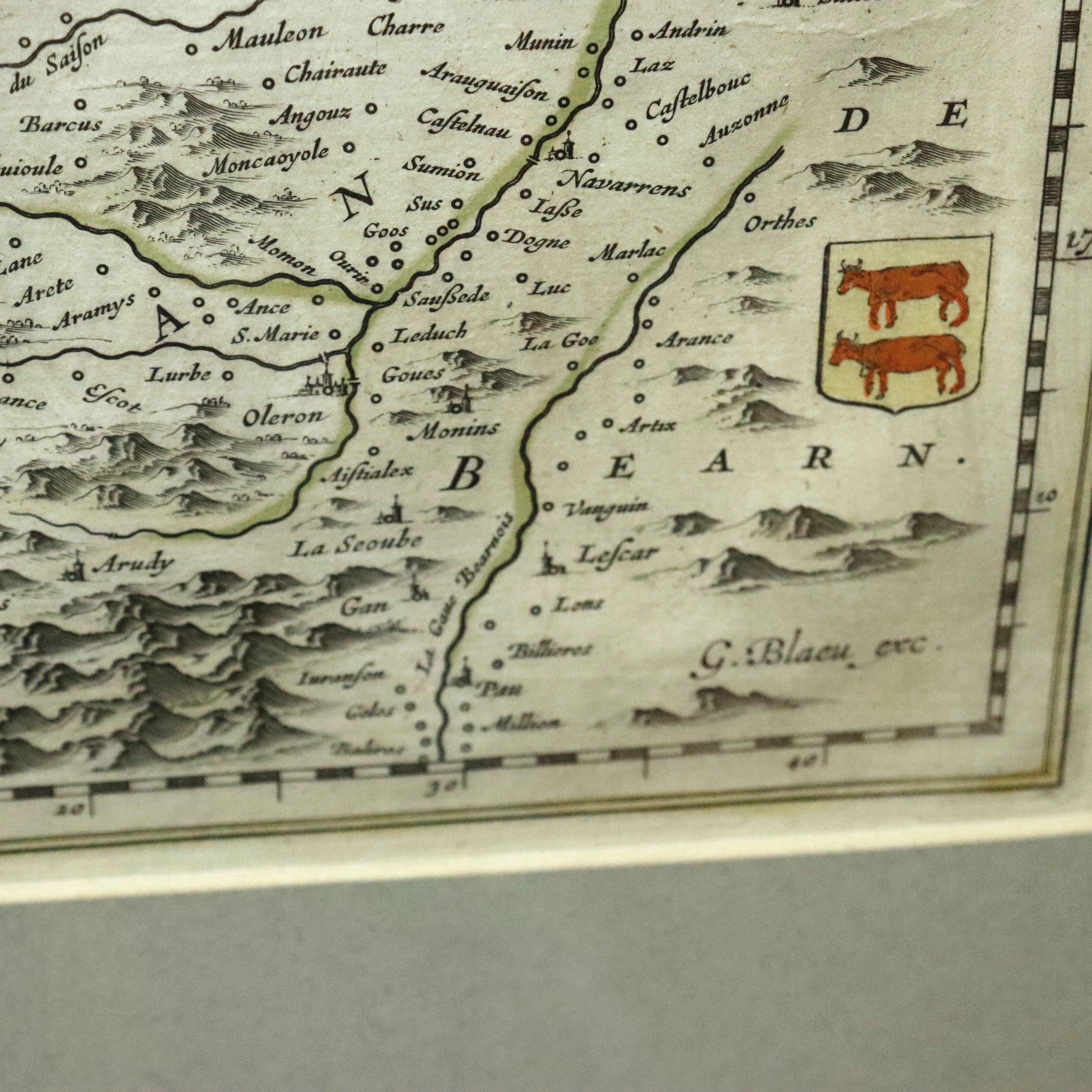 AW7-250: Willem Janszoon Blaeu Navarra Regnum Colored Engraving Map Circa 1635