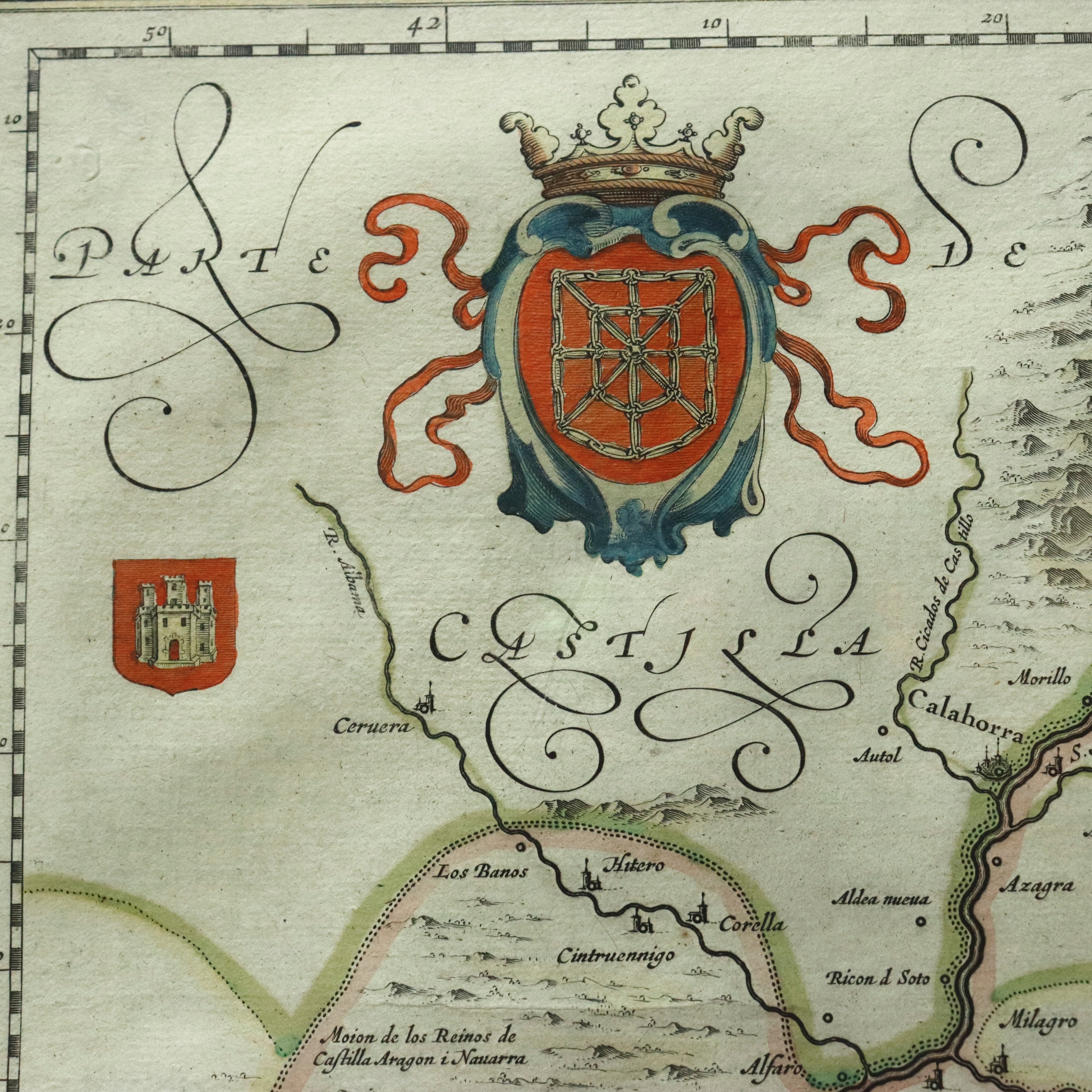 AW7-250: Willem Janszoon Blaeu Navarra Regnum Colored Engraving Map Circa 1635