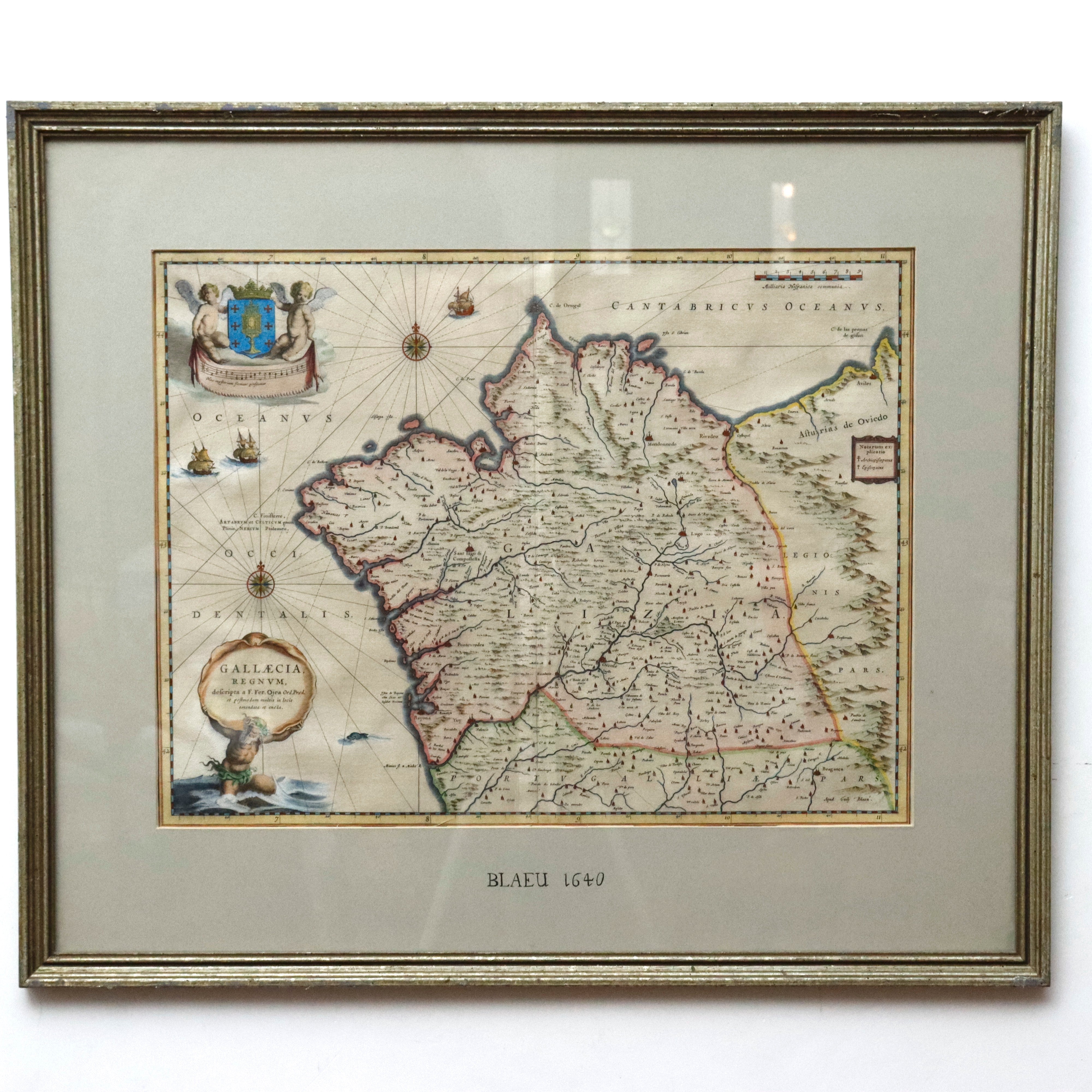 AW7-255: Willem Janszoon Blaeu Kingdom of Galicia Colored Engraving Map Circa 1635